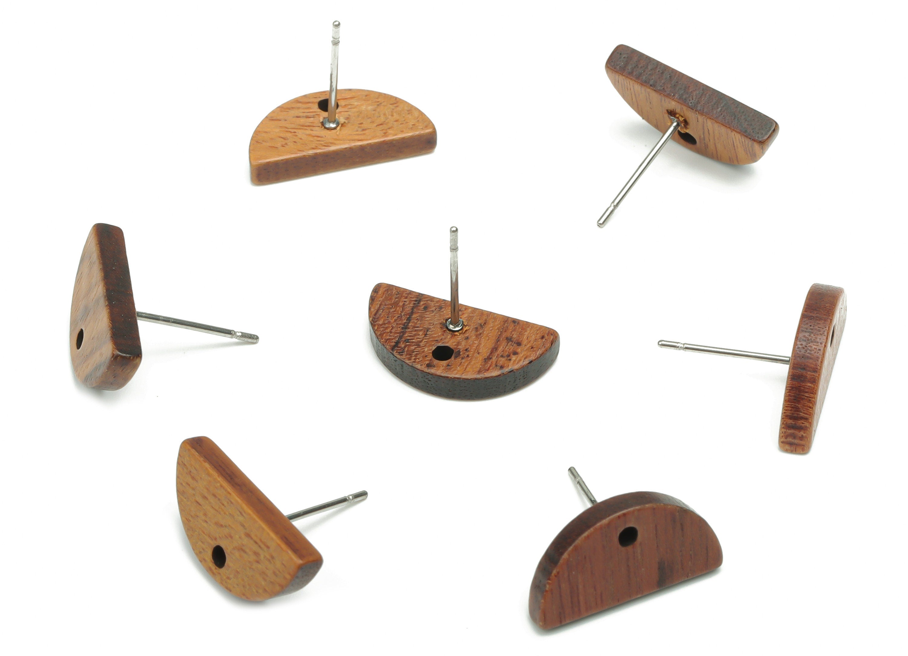 Walnut Wood Semicircle Earring Stud - Walnut Wood Half Moon Post - 316 Surgical Stainless Steel - Jewelry Supplies - 15.9x8.2x2.7mm - BB1243 - DOMEDBAZAAR
