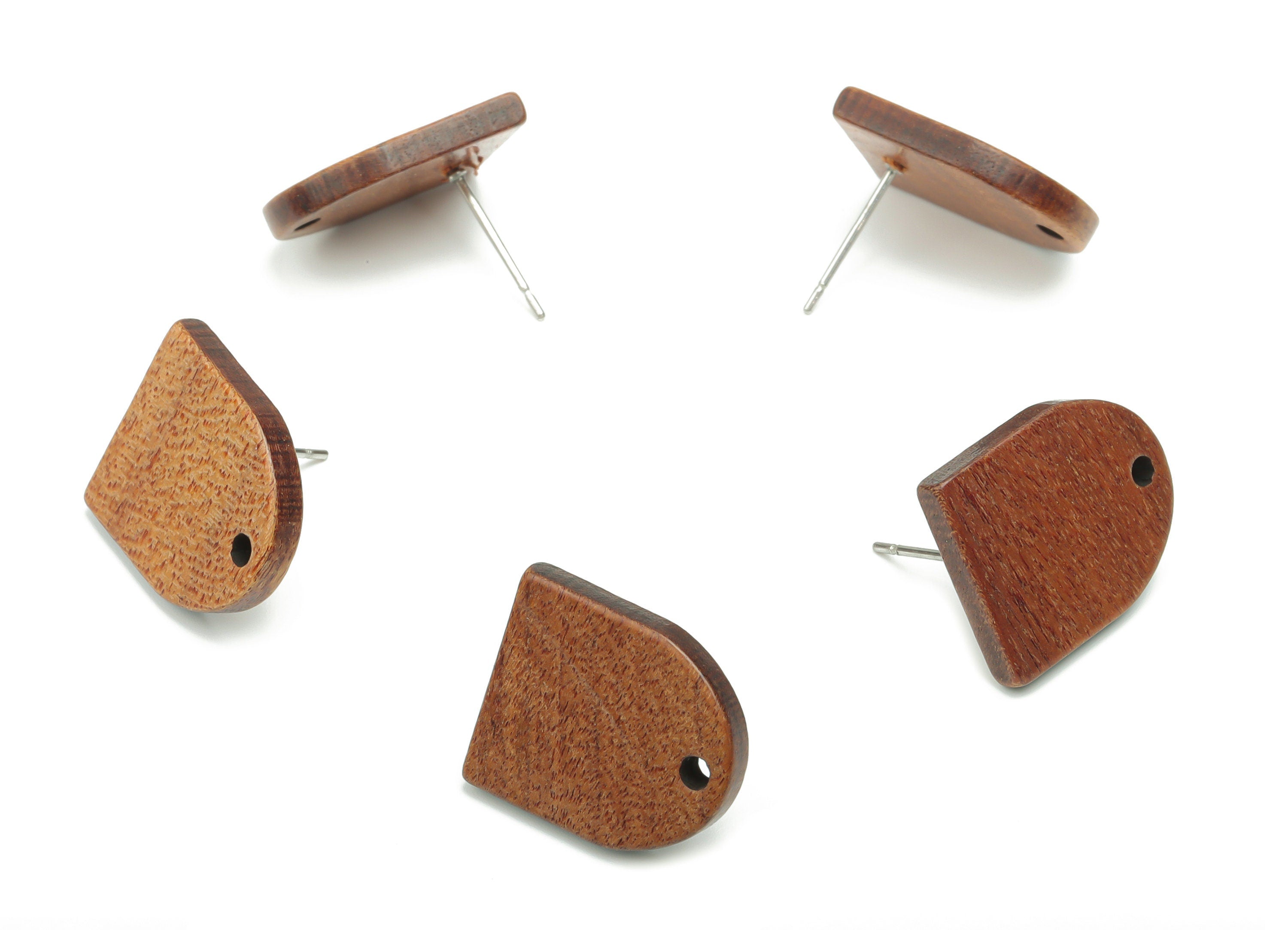 Walnut Wood Domed Earring Stud - Walnut Wood D Semicircle Post - 316 Surgical Stainless Steel - Jewelry Supplies - 17.36x14.7x2.5mm - BB1237 - DOMEDBAZAAR