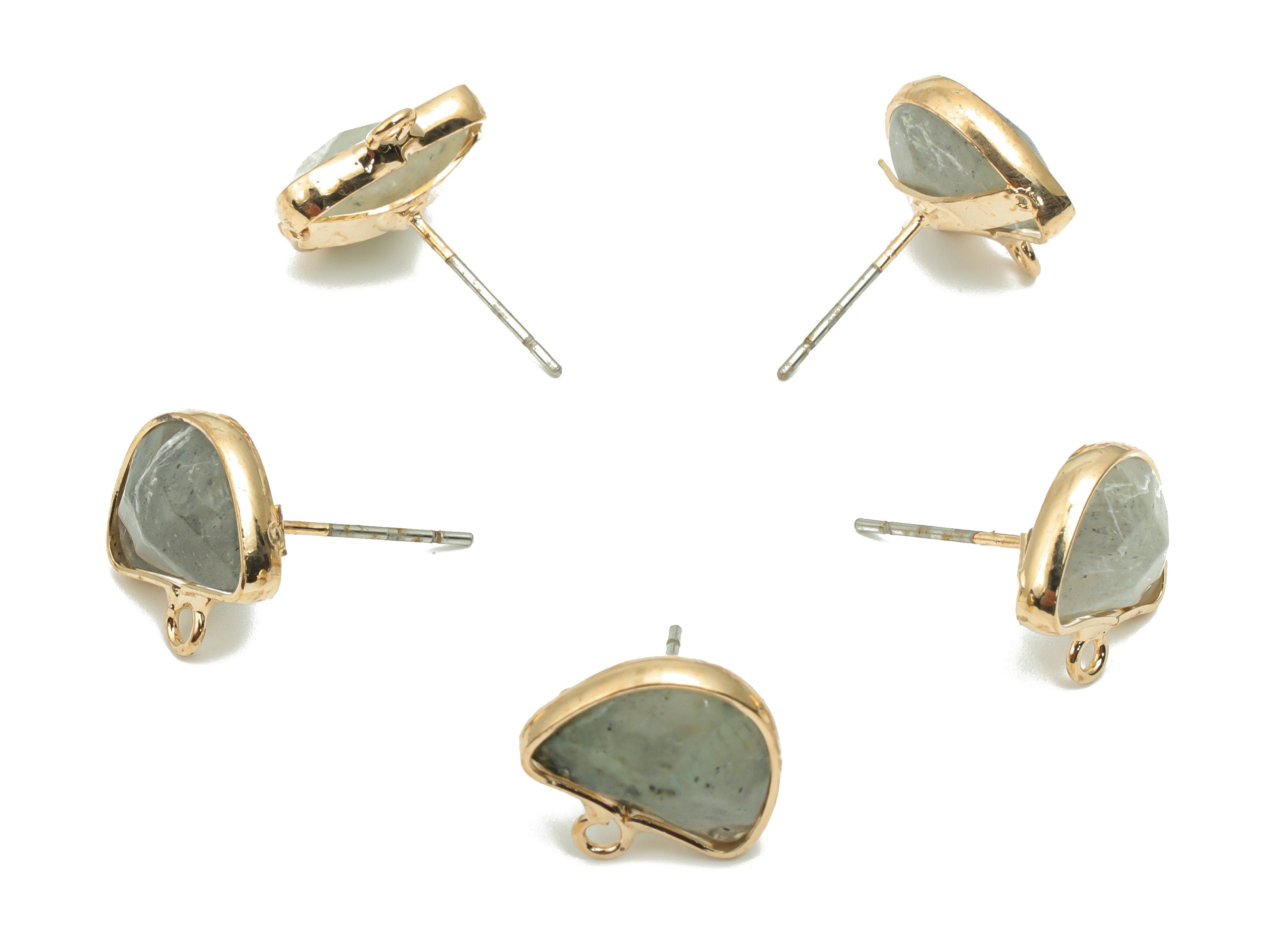 Amethyst Semicircle Stud with Loop - Brass Domed Earring Post - Gold Tone Plated Brass – 316 Stainless Steel Stud - 12.68x12x4.7mm – NS1600E - DOMEDBAZAAR