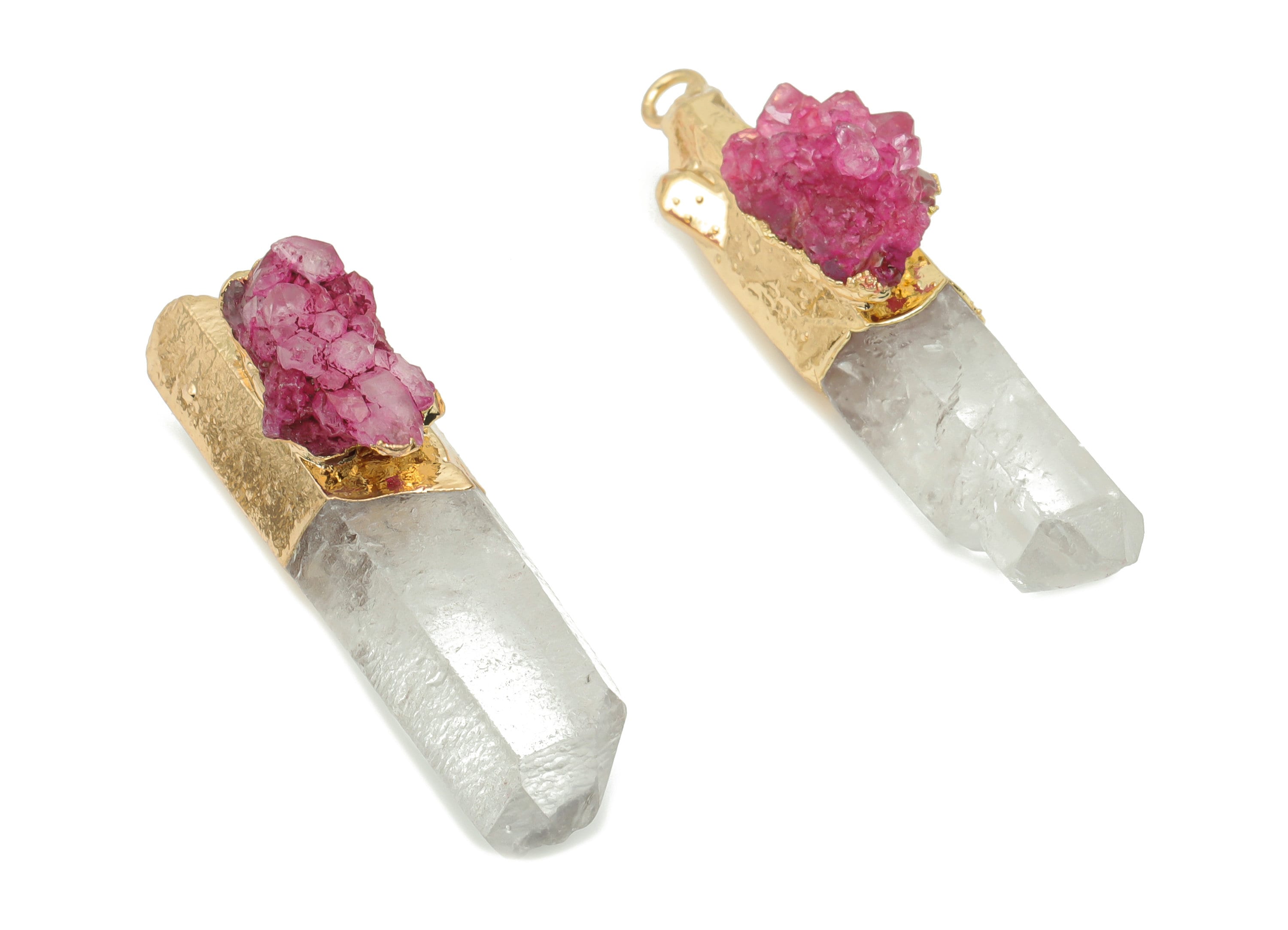 Clear Quartz Purple Quartz Bar - White Crystal Iron Stick Stone Charms - Natural Stone - Gold Tone Plated Iron – 43.9x11.3x15.9mm – NS1770A - DOMEDBAZAAR