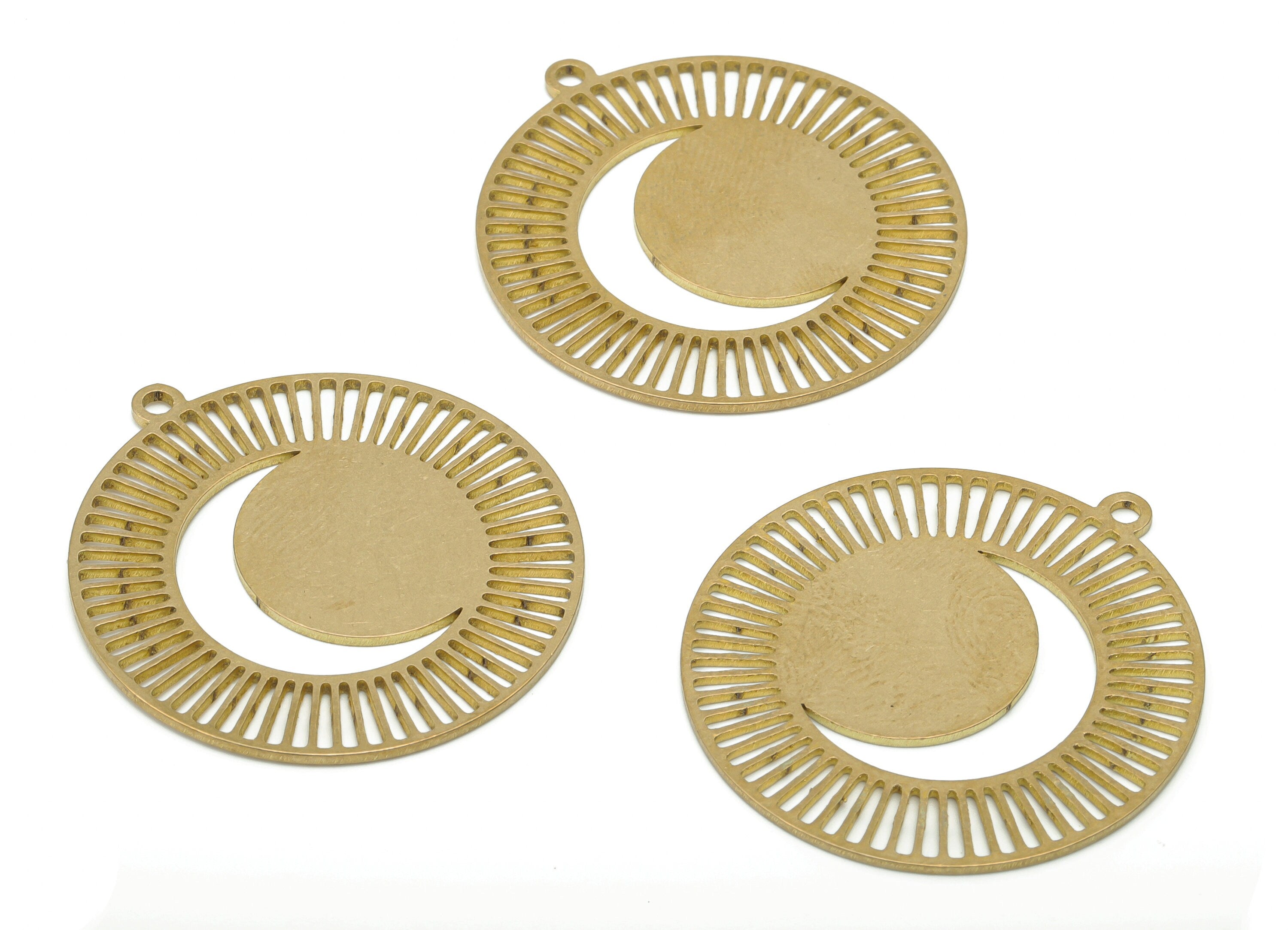 Brass Sun Crescent Earring Charms - Raw Brass Moon Sun Pendant - DIY Jewelry Making Supplies - 35.63x33x0.85mm - PPA3629 - DOMEDBAZAAR