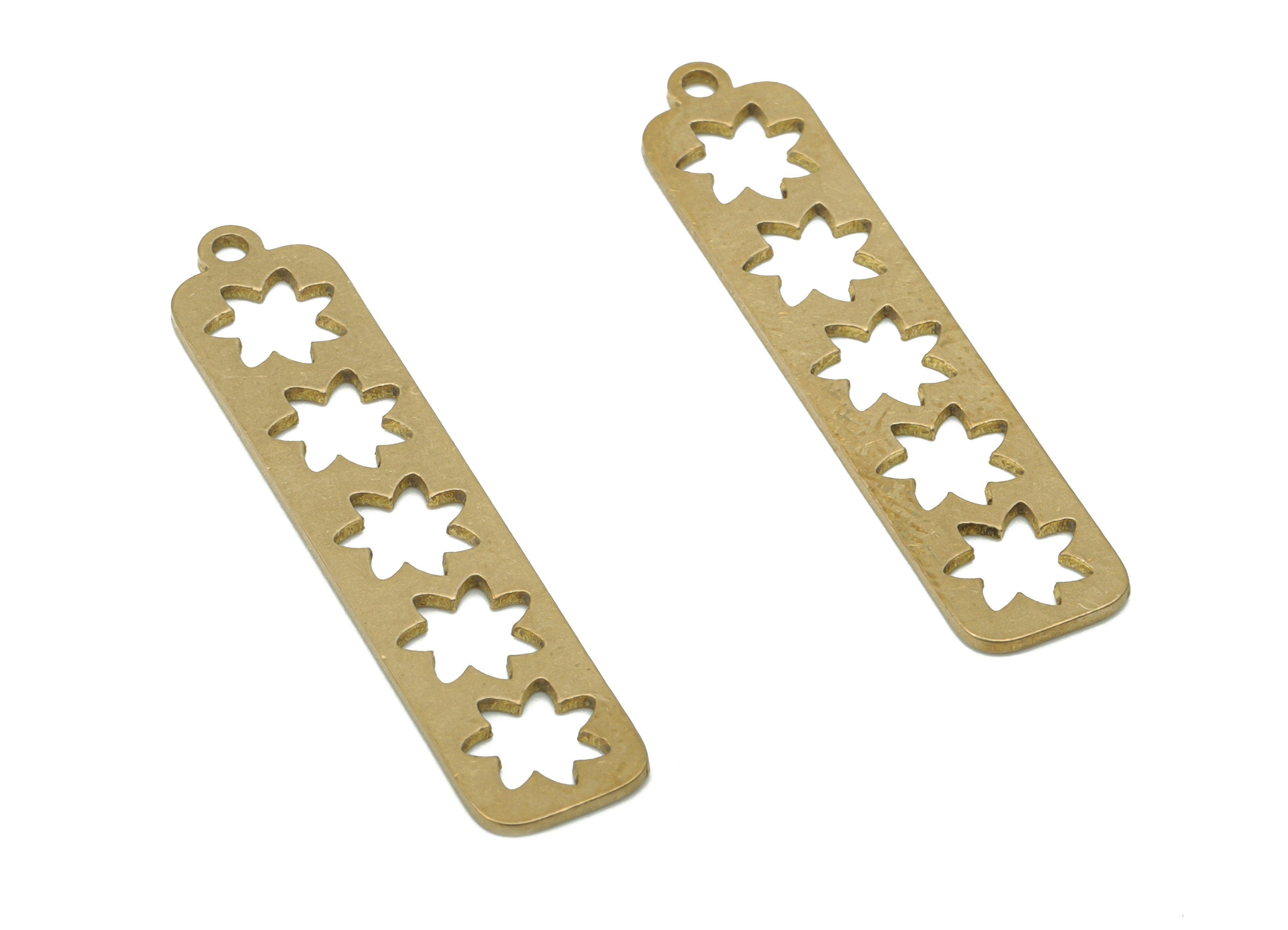 Brass Rectangle Bar Plant Earring Charms - Raw Brass Star Rectangle Pendant - DIY Jewelry Making Supplies - 35.9x7.96x0.71mm - PPA3597 - DOMEDBAZAAR