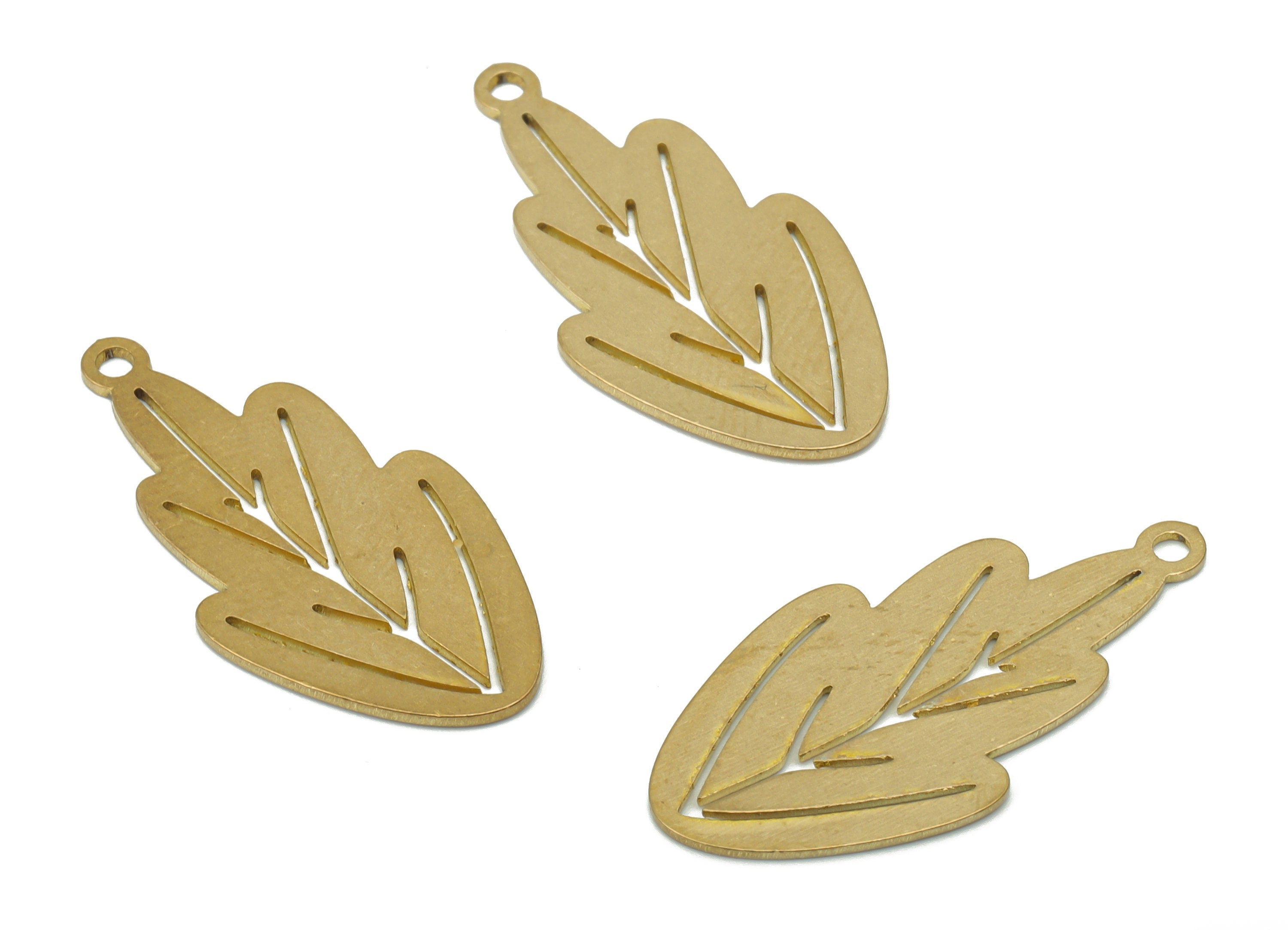 Brass Nervure Branches Leaves Earring Charms - Raw Brass Leaf Pendant - DIY Jewelry Making Supplies - 27.89x13.82x0.63mm - PPA3512 - DOMEDBAZAAR