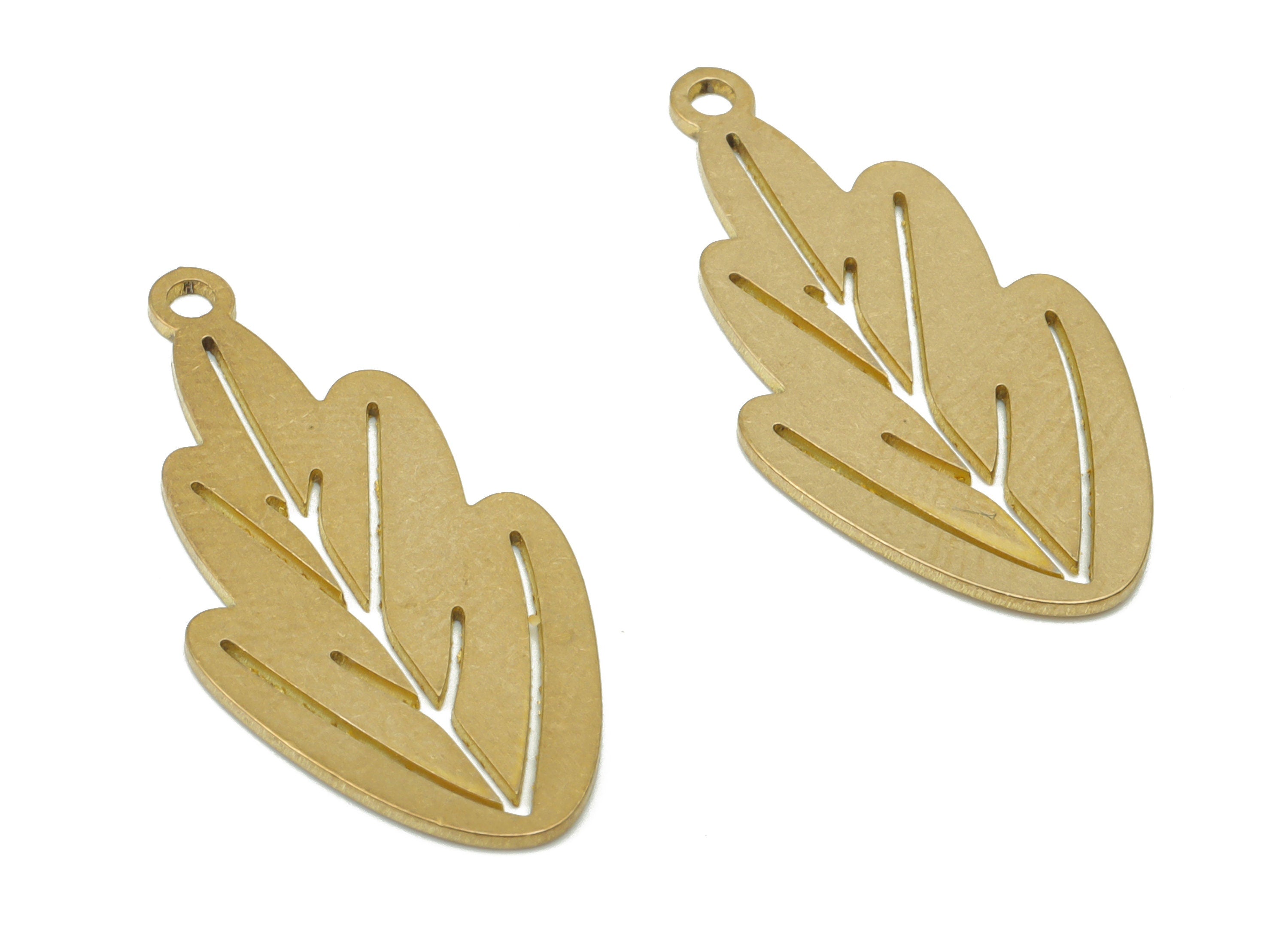 Brass Nervure Branches Leaves Earring Charms - Raw Brass Leaf Pendant - DIY Jewelry Making Supplies - 27.89x13.82x0.63mm - PPA3512 - DOMEDBAZAAR