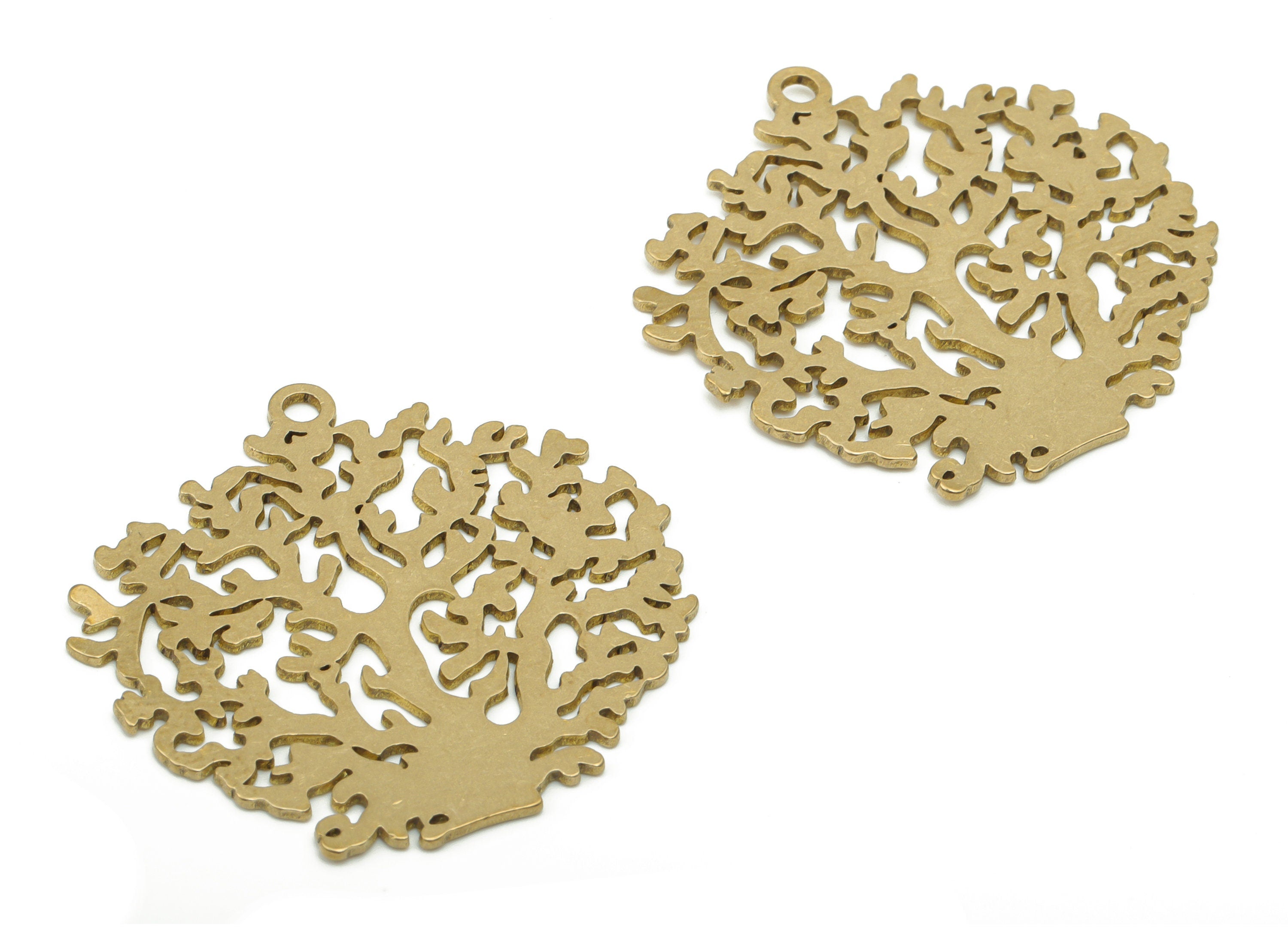 Brass Botanical Tree Root Earring Charms - Raw Brass Life Tree Pendant - DIY Jewelry Making Supplies - 34.72x33.43x0.76mm - PPA3409 - DOMEDBAZAAR