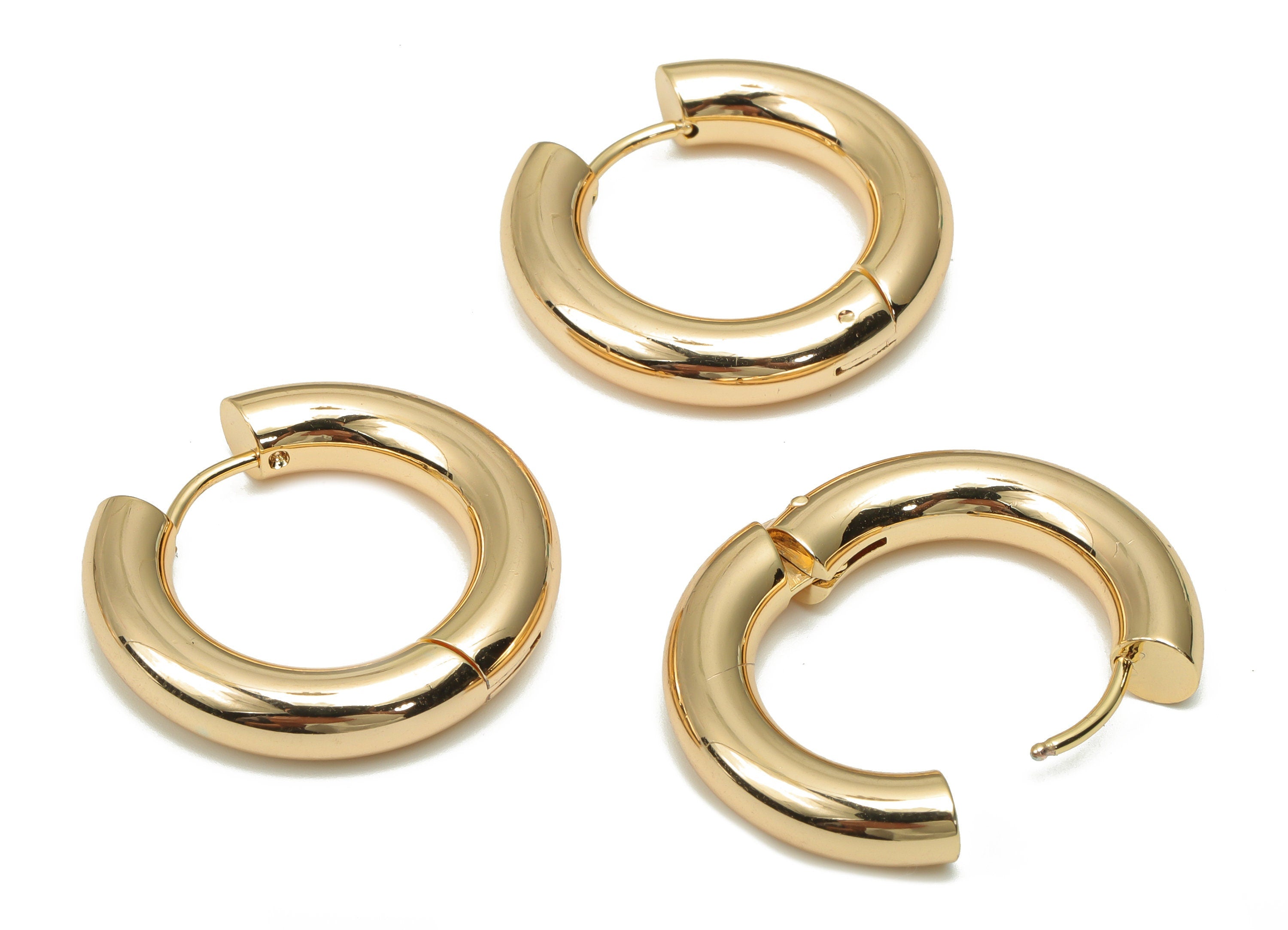 Brass Round Hoop Earring Clasp – Gold Dainty Circle Claps with Open Ring – 18K Real Gold Plated Brass - 26.4x25.21x5.07mm - RGP4355 - DOMEDBAZAAR