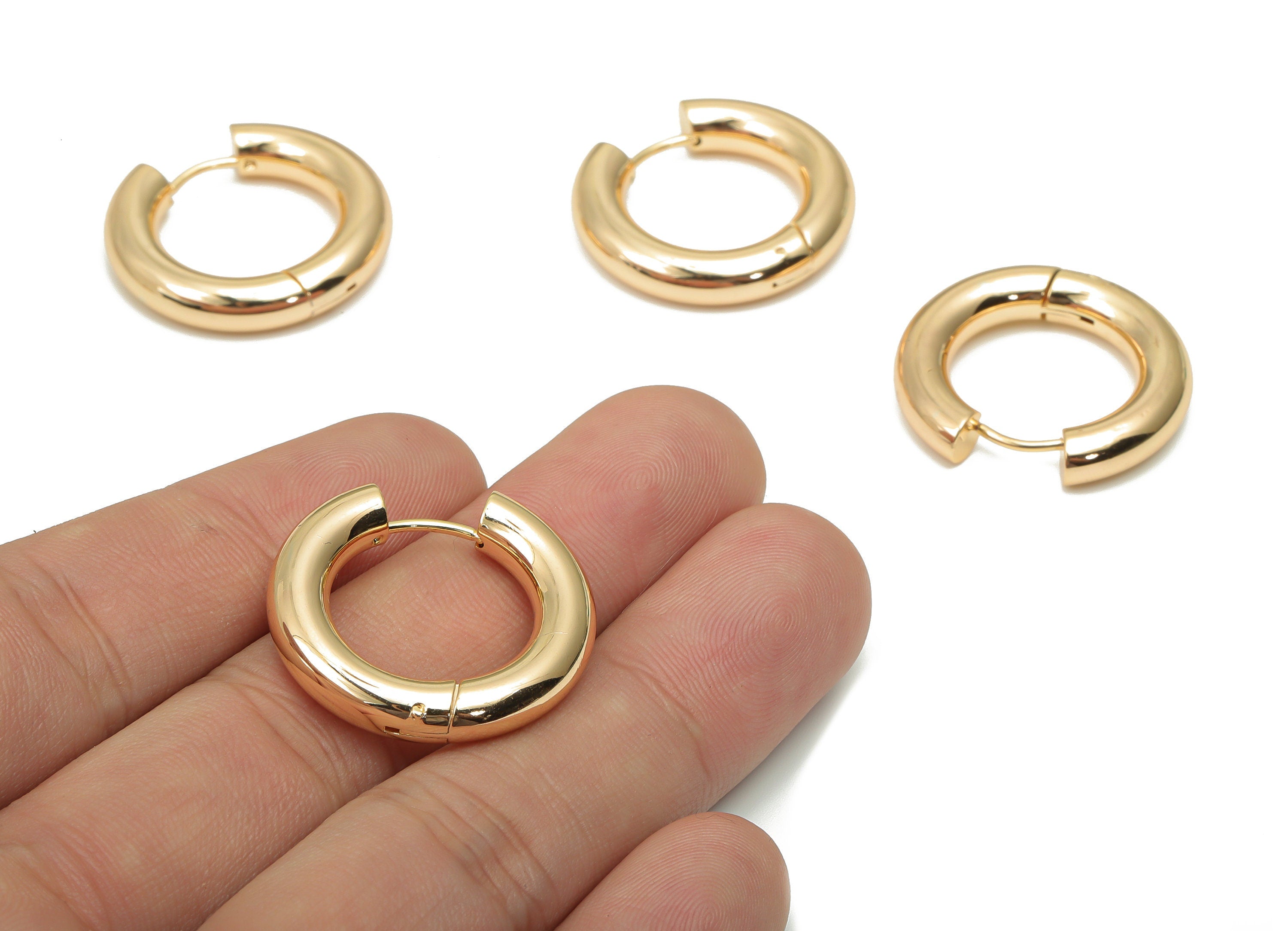 Brass Round Hoop Earring Clasp – Gold Dainty Circle Claps with Open Ring – 18K Real Gold Plated Brass - 26.4x25.21x5.07mm - RGP4355 - DOMEDBAZAAR