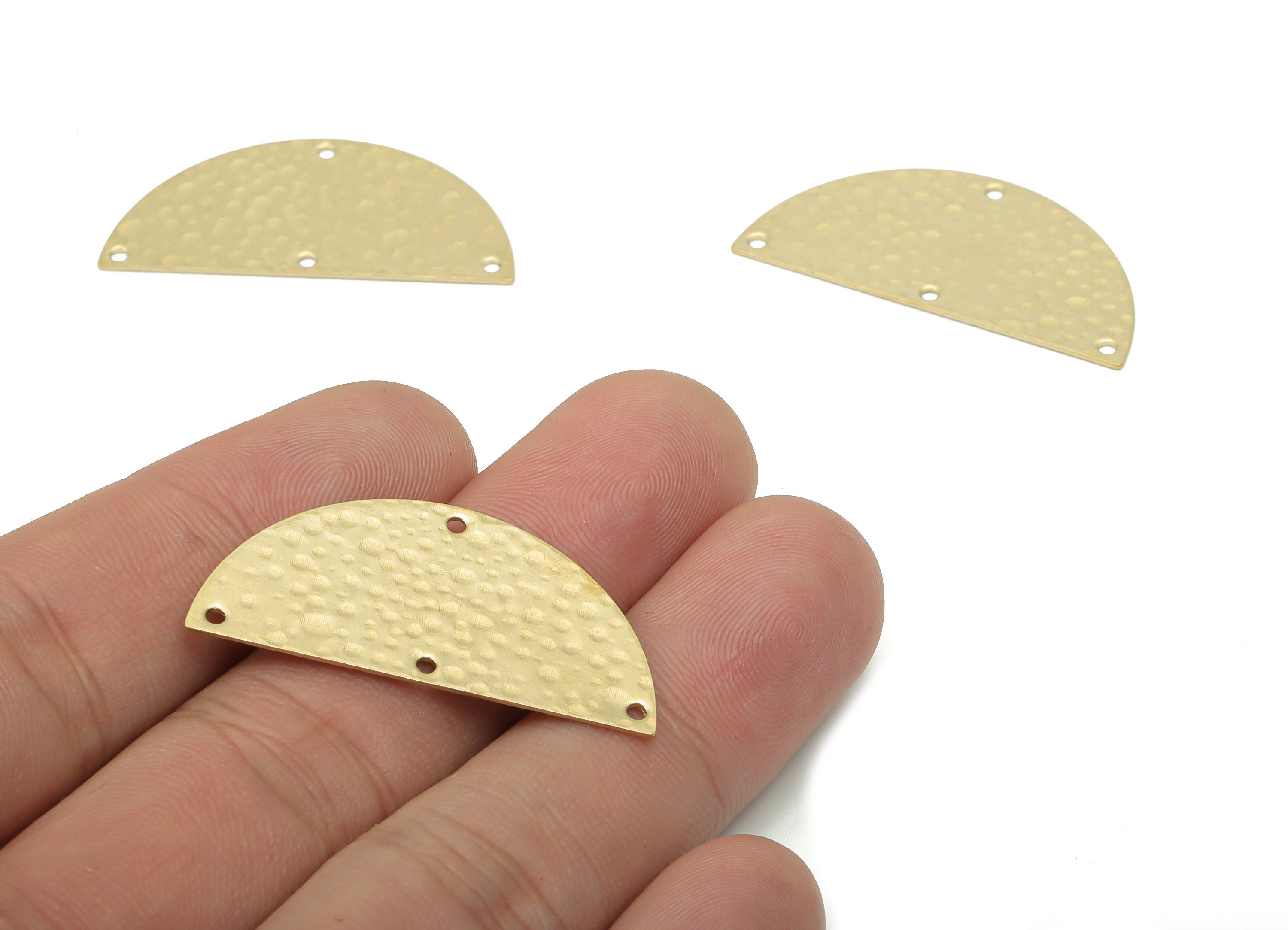 Brass Hammered Semicircle Earring Connector - Raw Brass Half Moon Charms - 4 Holes - Jewelry Making Supplies - 35.9x17.5x0.5mm - PP5202 - DOMEDBAZAAR