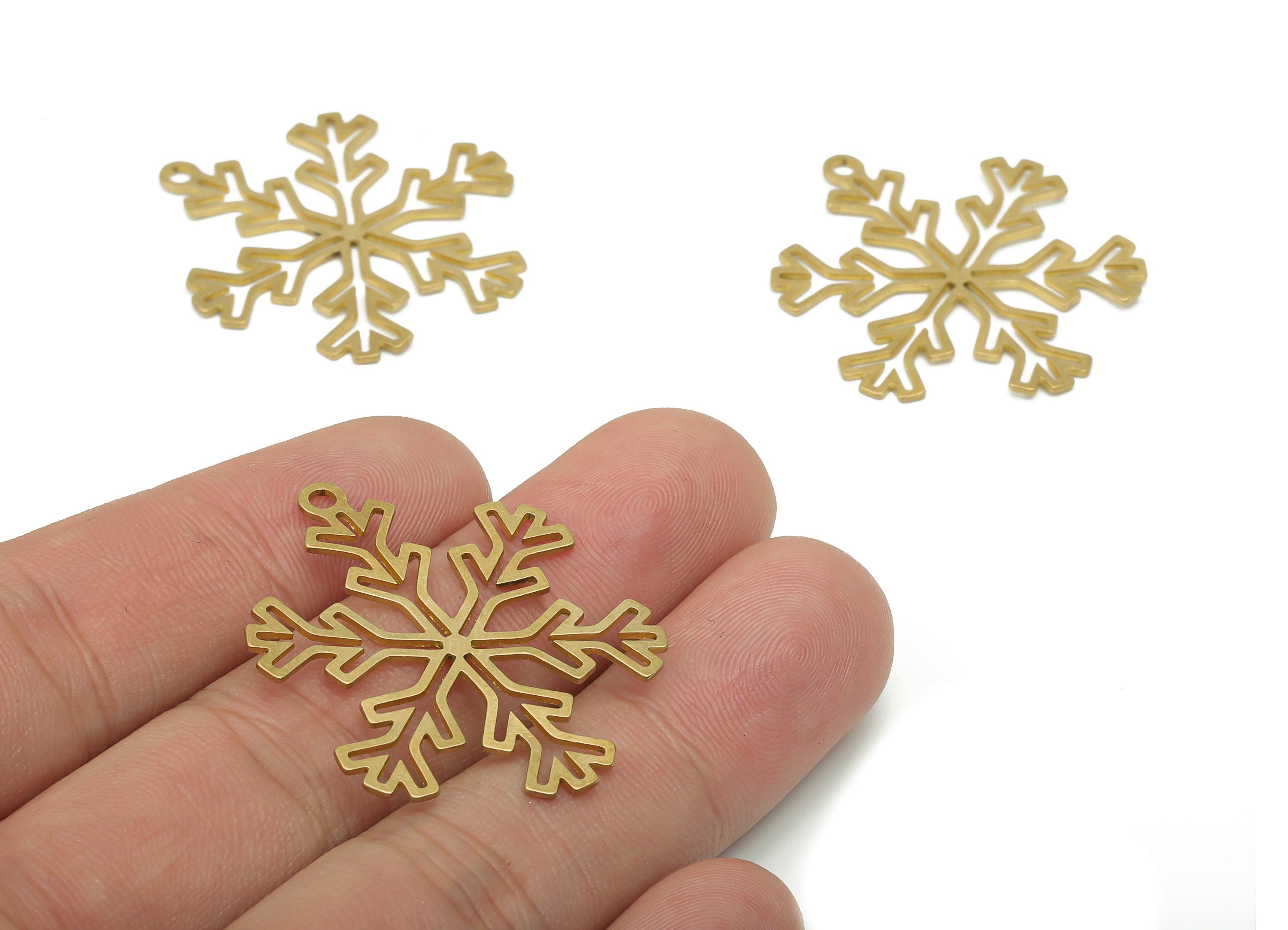 Brass Snowflake Earring Charms - Raw Brass Snow Pendant - Jewelry Making Supplies - 35.91x29.85x0.63mm - PPA3502 - DOMEDBAZAAR