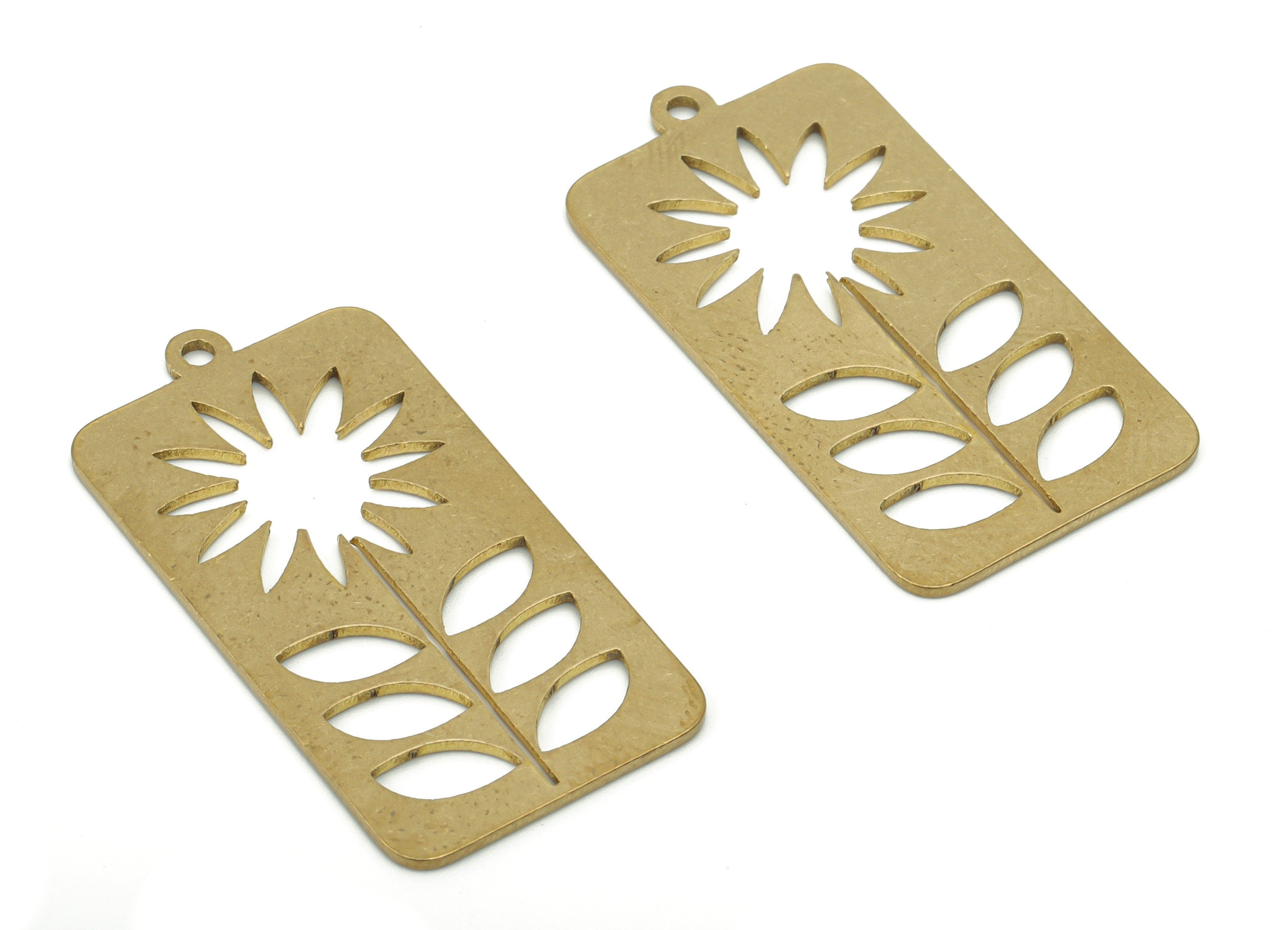 Brass Rectangle Sun Leaves Earring Charms - Raw Brass Flower Rectangle Pendant - DIY Jewelry Making Supplies - 31.89x16.5x0.73mm - PPA3421 - DOMEDBAZAAR