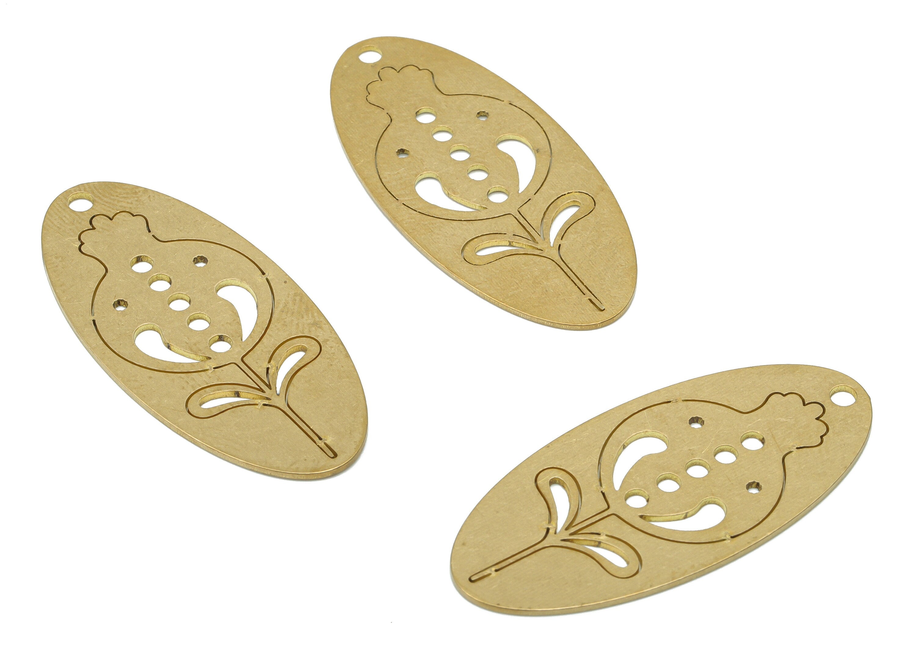 Brass Long Oval Flower Earring Charms - Raw Brass Bubble Oval Pendant - Jewelry Making Supplies - 37.77x17.53x0.64mm - PPA3603 - DOMEDBAZAAR