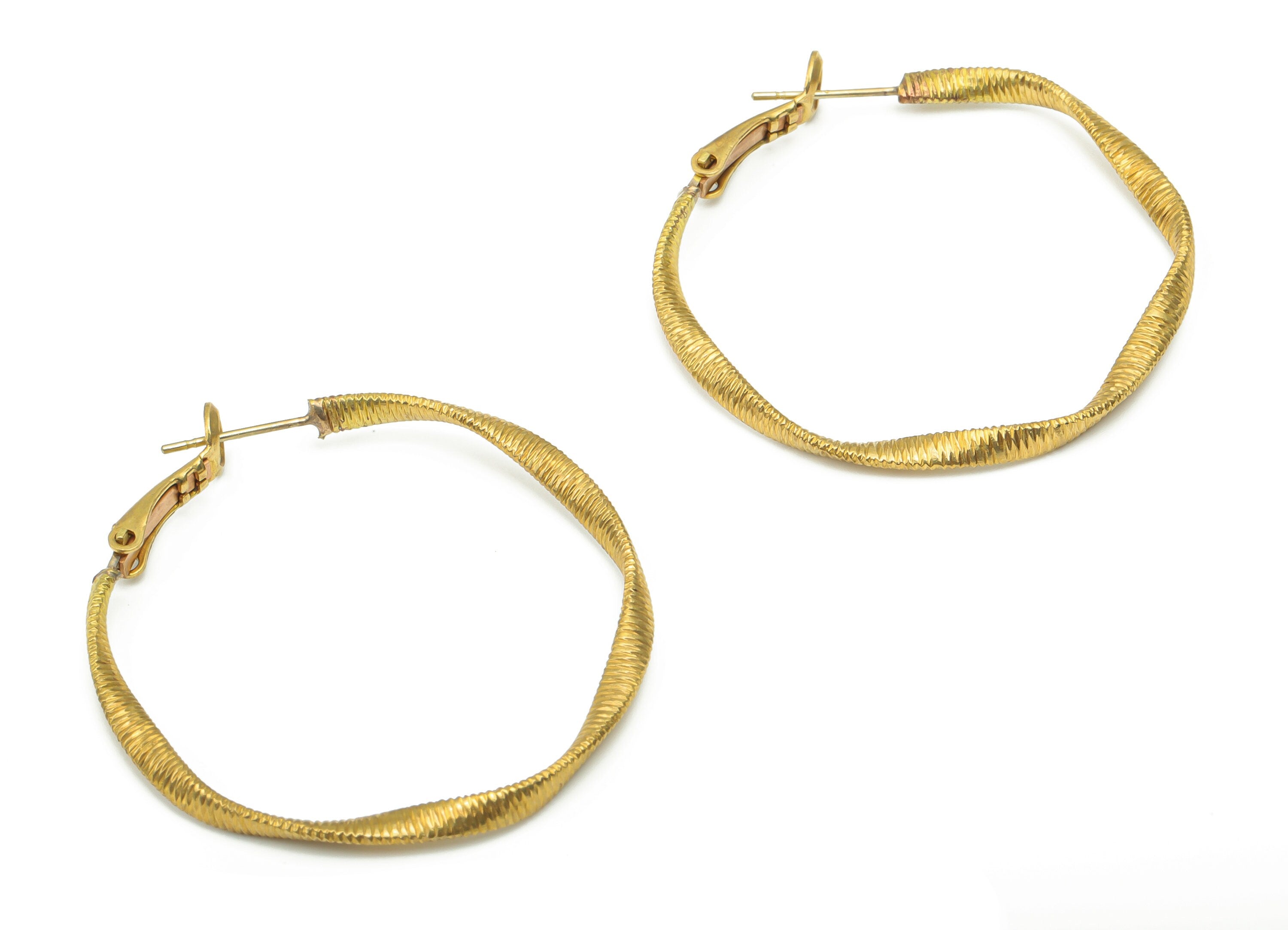 Brass Snake Chain Hoop Leverback - Raw Brass Texture Round Ear Hoop - 316 Surgical Stainless Steel Stud - 43.76x40.9x2.6mm - PP5203-40 - DOMEDBAZAAR