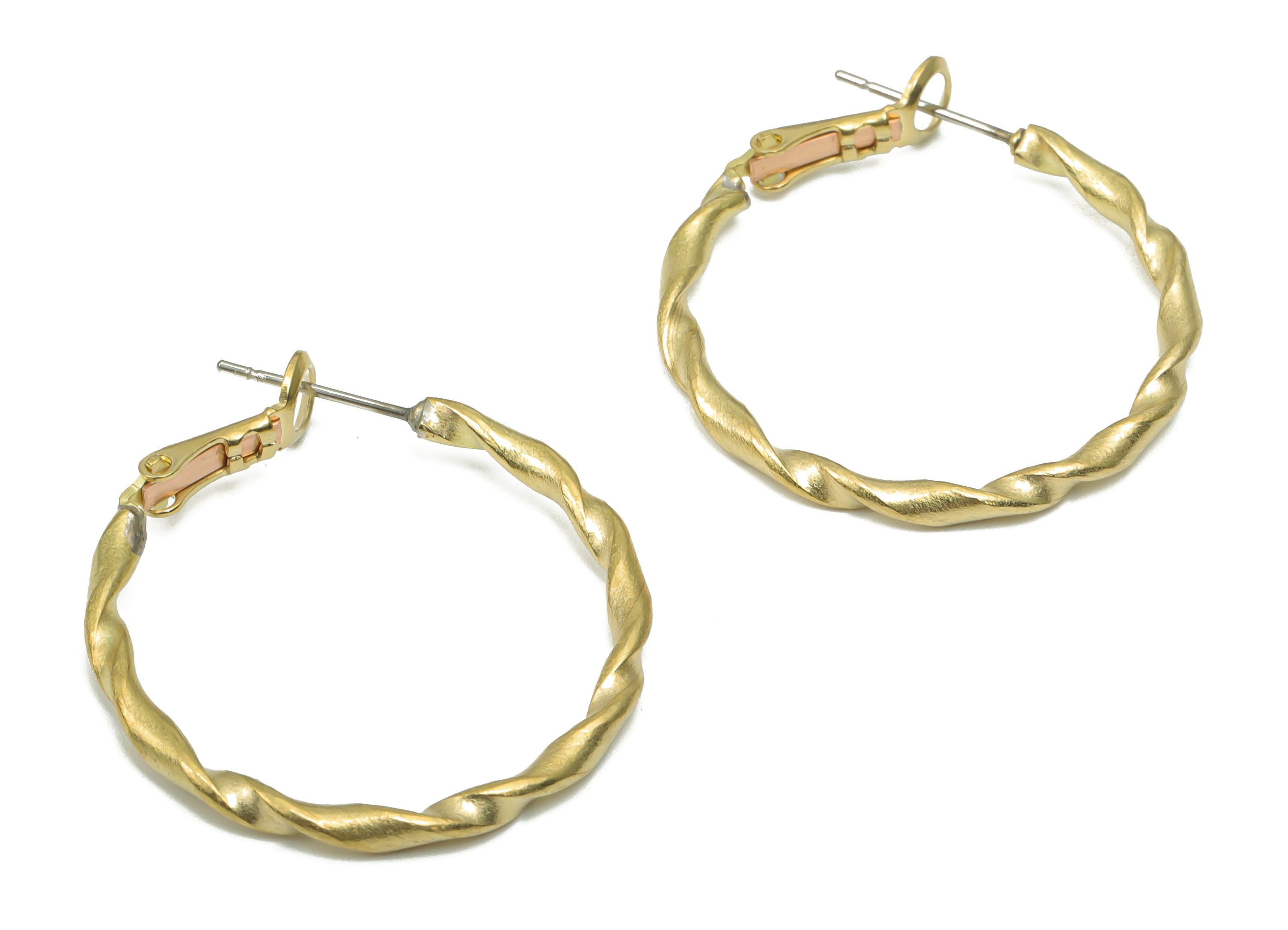 Brass Twisted Hoop Leverback Earring - Raw Brass Knot Round Ear Hoop - 316 Surgical Stainless Steel Stud - 30.63x30.08x2.15mm - PP5205-30 - DOMEDBAZAAR