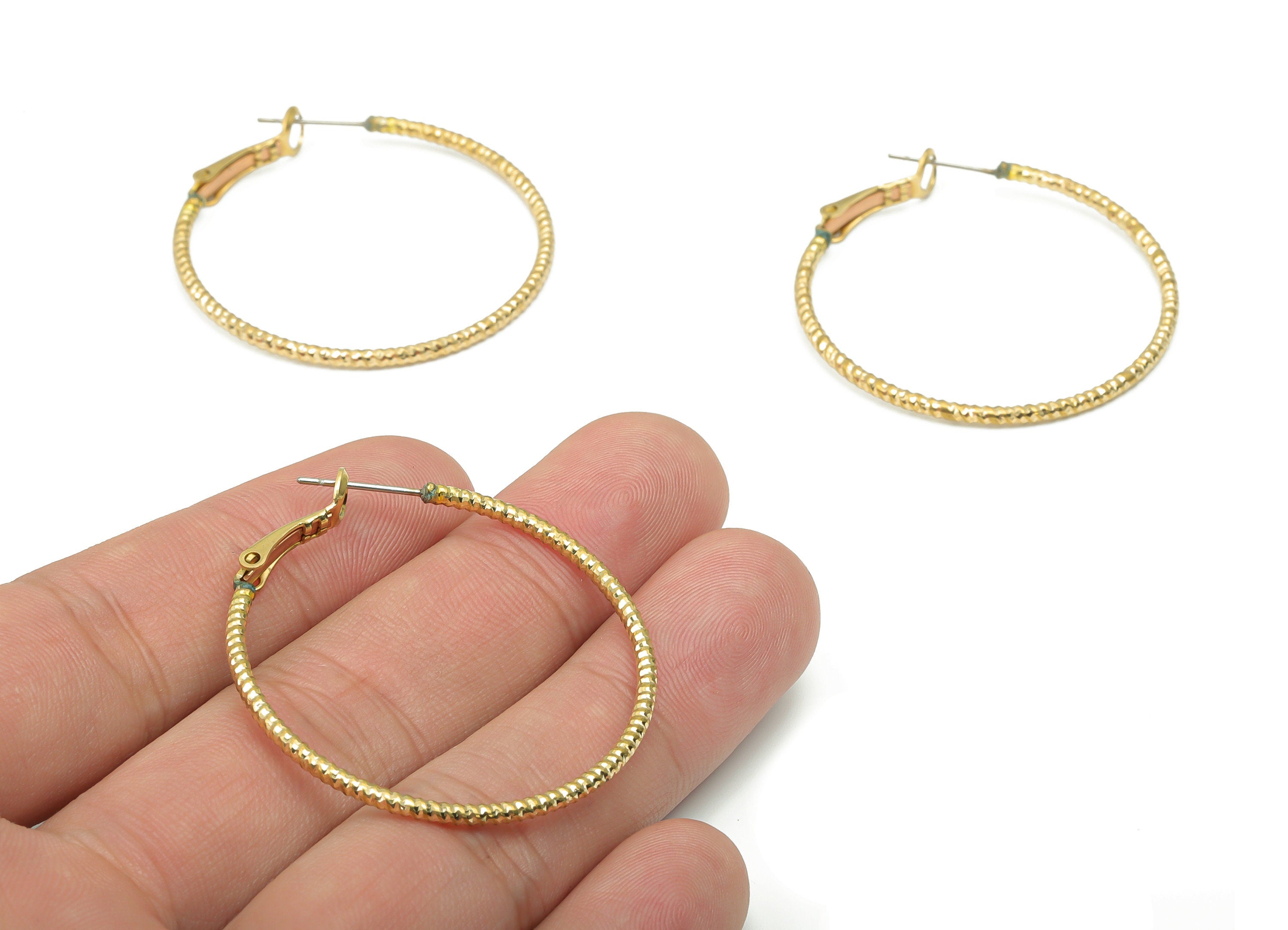 Brass Spiral Round Hoop Clasp - Raw Brass Circle Leverback Ear Hoop - 316 Surgical Stainless Steel Stud - 41.8x40.4x1.93mm - PP5208-40 - DOMEDBAZAAR