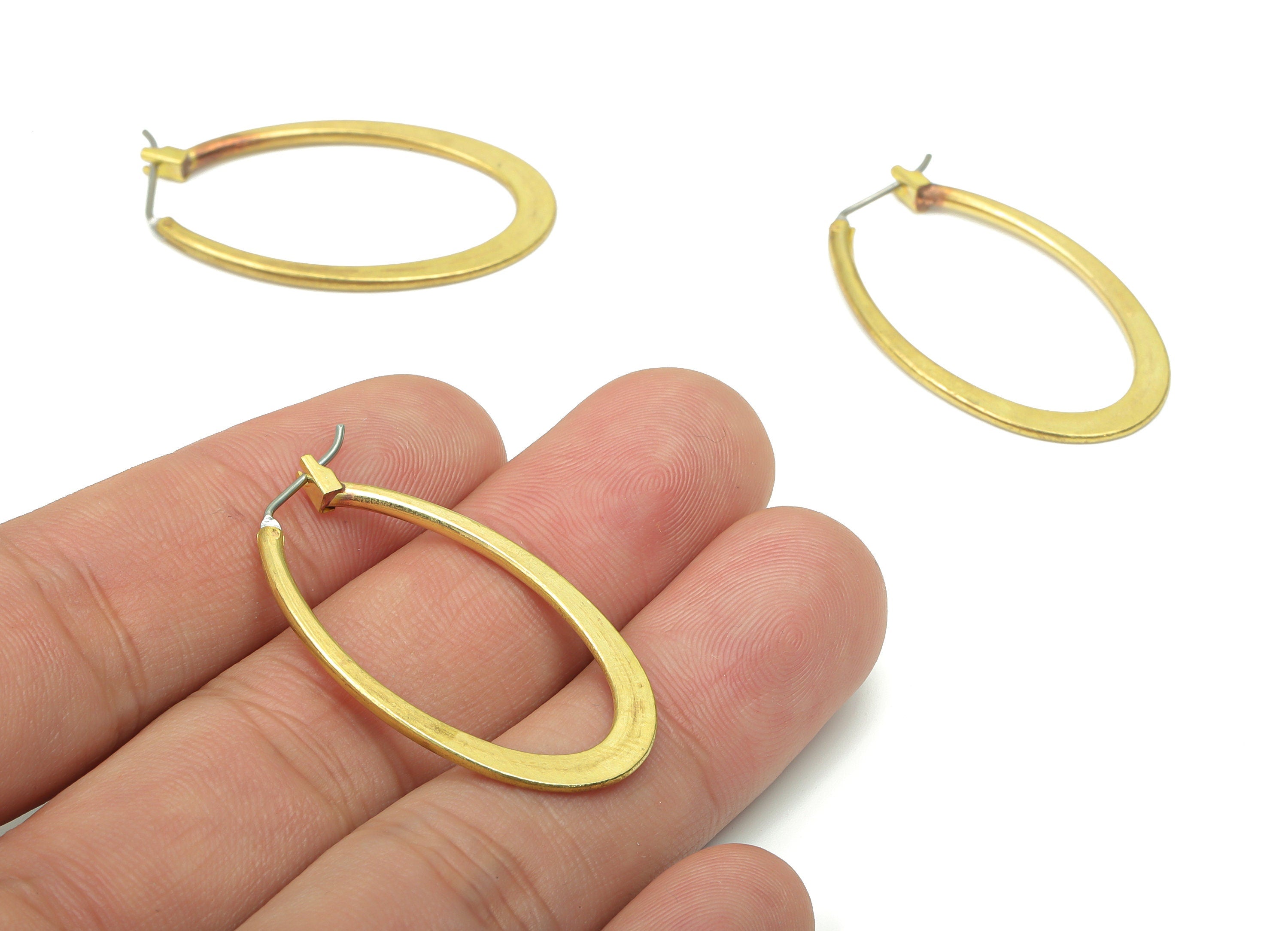 Brass Long Oval Hoop Clasp Leverback - Raw Brass Oval Ear Hoop - 316 Surgical Stainless Steel Stud - 37.58x21.24x1.88mm - PP5209 - DOMEDBAZAAR