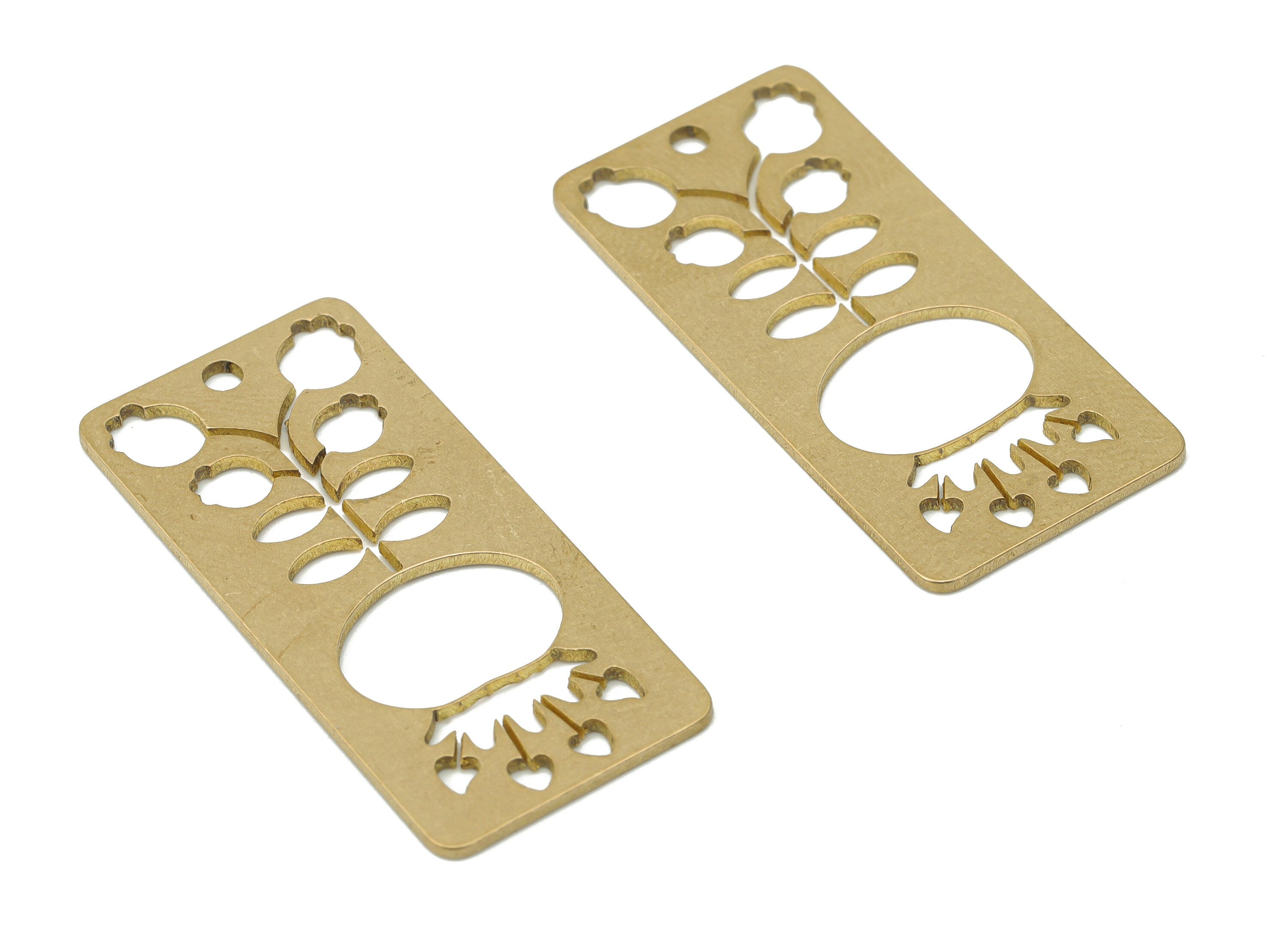 Brass Rectangle Flower Leaf Earring Charms - Raw Brass Heart Rectangle Pendant - DIY Jewelry Making Supplies - 35.78x16.8x0.83mm - PPA3423 - DOMEDBAZAAR
