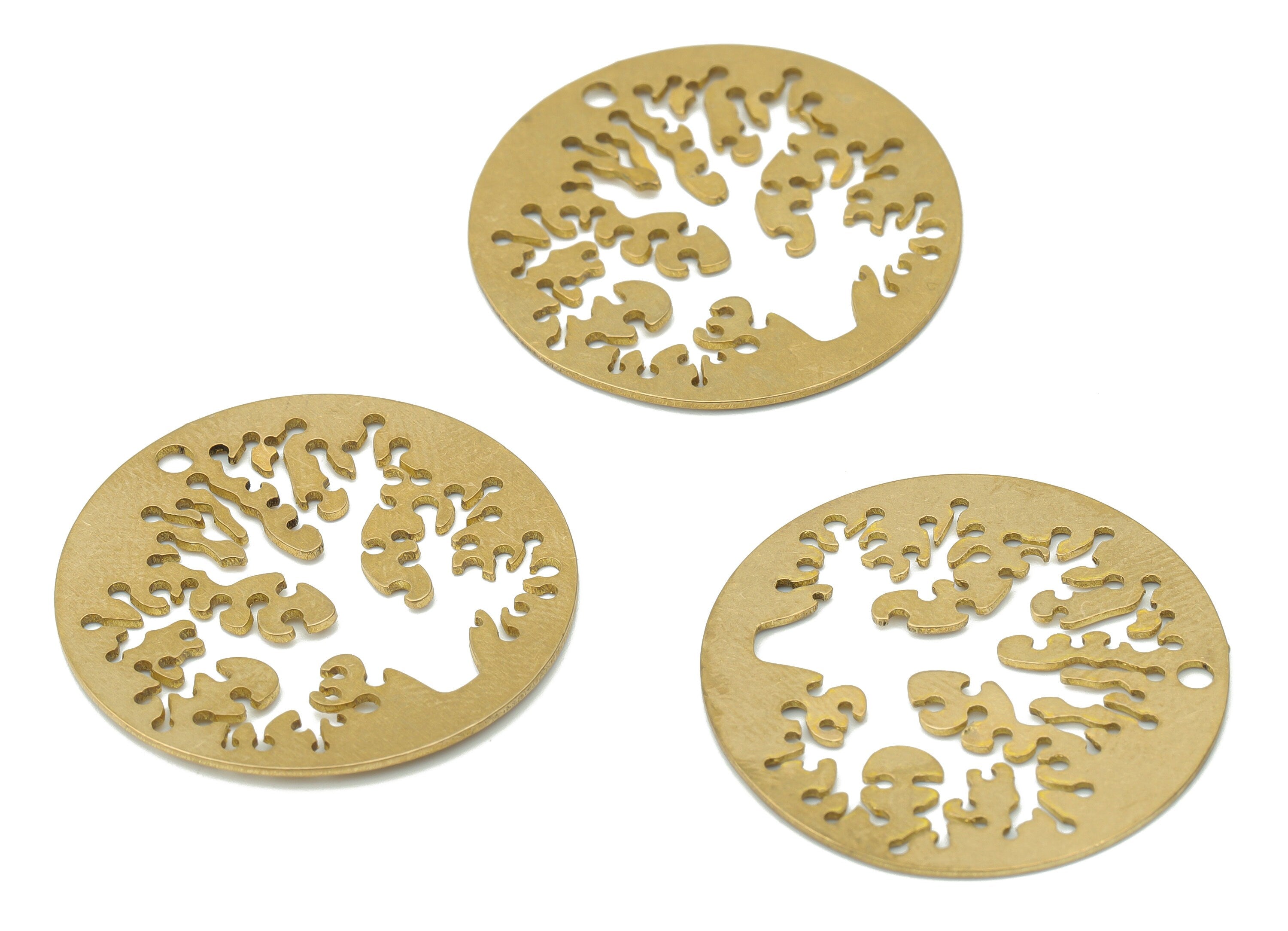 Brass Round Botanical Tree Root Earring Charms - Raw Brass Life Tree Pendant - Jewelry Making Supplies - 29.78x29.78x0.63mm - PPA3407 - DOMEDBAZAAR