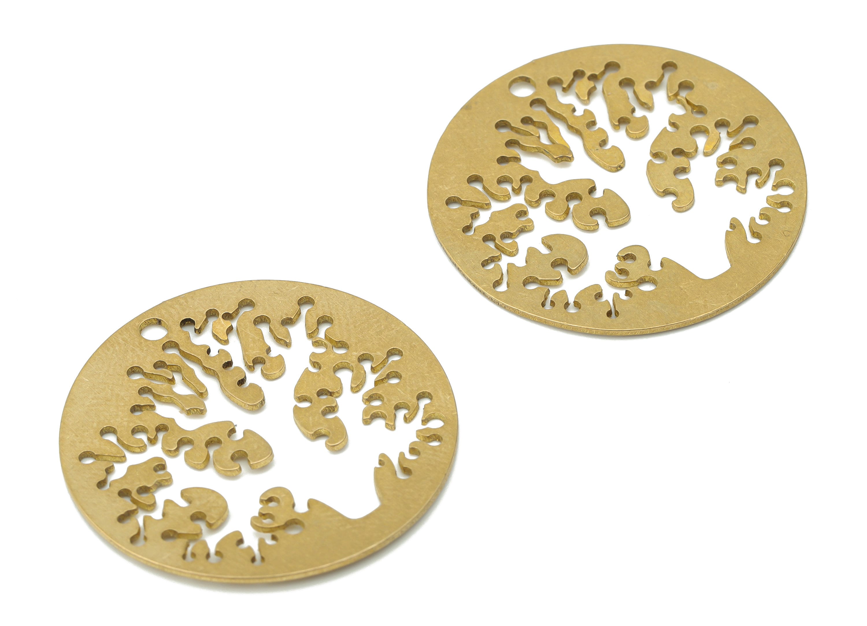 Brass Round Botanical Tree Root Earring Charms - Raw Brass Life Tree Pendant - Jewelry Making Supplies - 29.78x29.78x0.63mm - PPA3407 - DOMEDBAZAAR