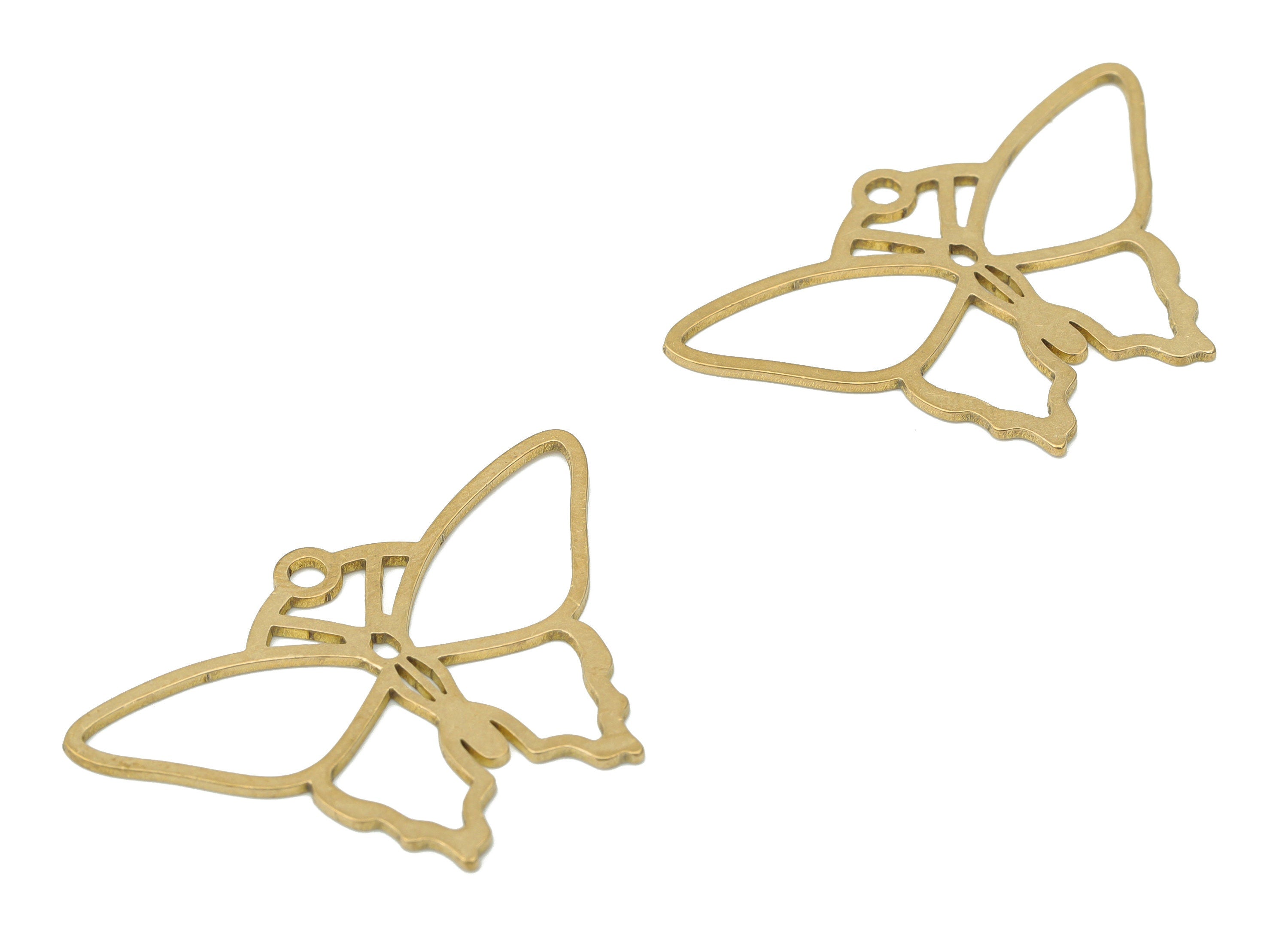 Brass Hollow Butterfly Earring Charms - Raw Brass Butterfly Pendant - DIY Jewelry Making Supplies - 35.75x24.3x0.73mm - PPA3101 - DOMEDBAZAAR