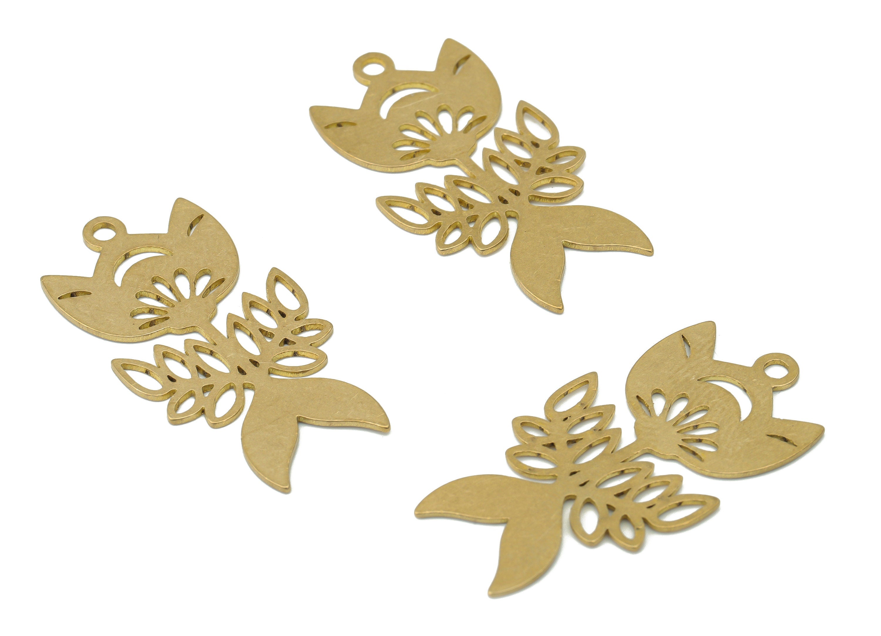 Brass Fishtail Flower Leaves Earring Charms - Raw Brass Tail Flower Leaf Pendant - DIY Jewelry Making Supplies - 34.72x17.71x0.6mm - PPA3455 - DOMEDBAZAAR