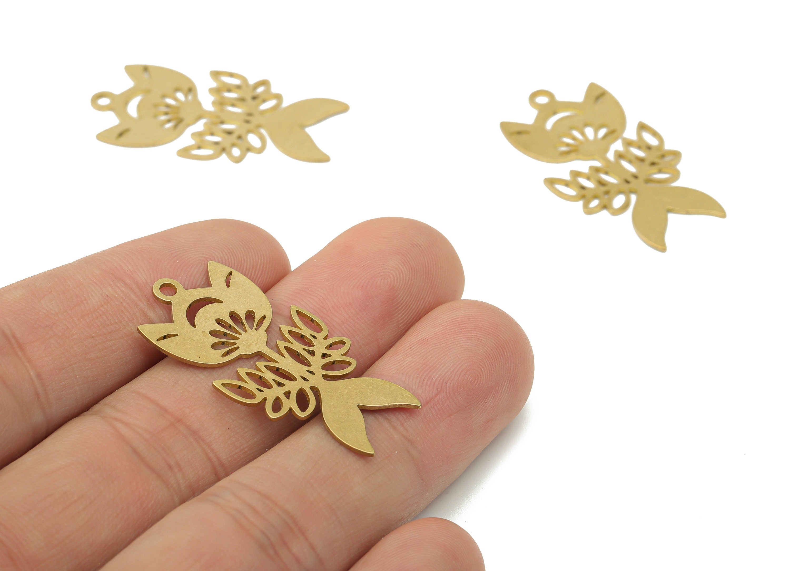 Brass Fishtail Flower Leaves Earring Charms - Raw Brass Tail Flower Leaf Pendant - DIY Jewelry Making Supplies - 34.72x17.71x0.6mm - PPA3455 - DOMEDBAZAAR