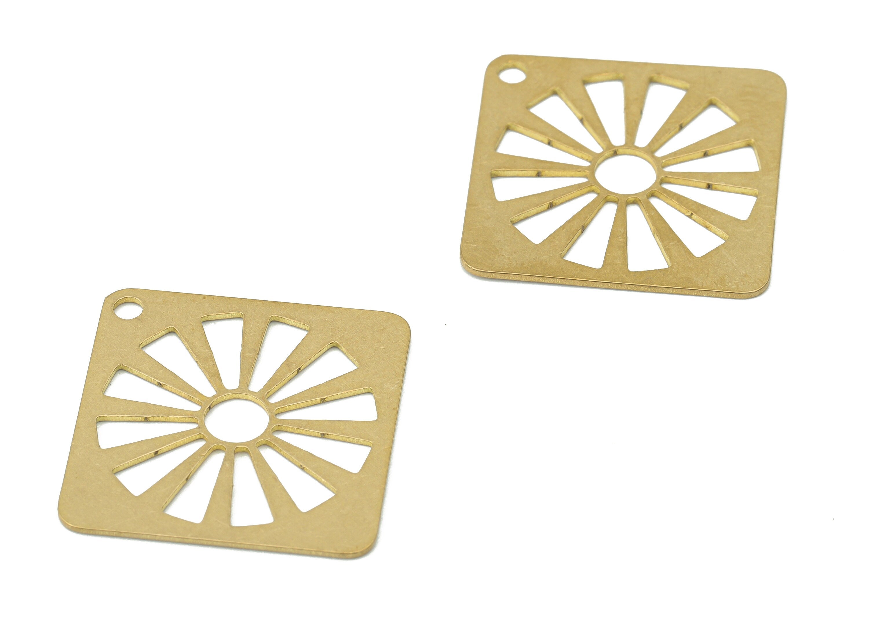 Brass Diamond Sun Earring Charms - Raw Brass Sun Square Pendant - Laser Cut Charm - DIY Jewelry Making Supplies - 29.75x29.8x0.6mm - PPA3460 - DOMEDBAZAAR