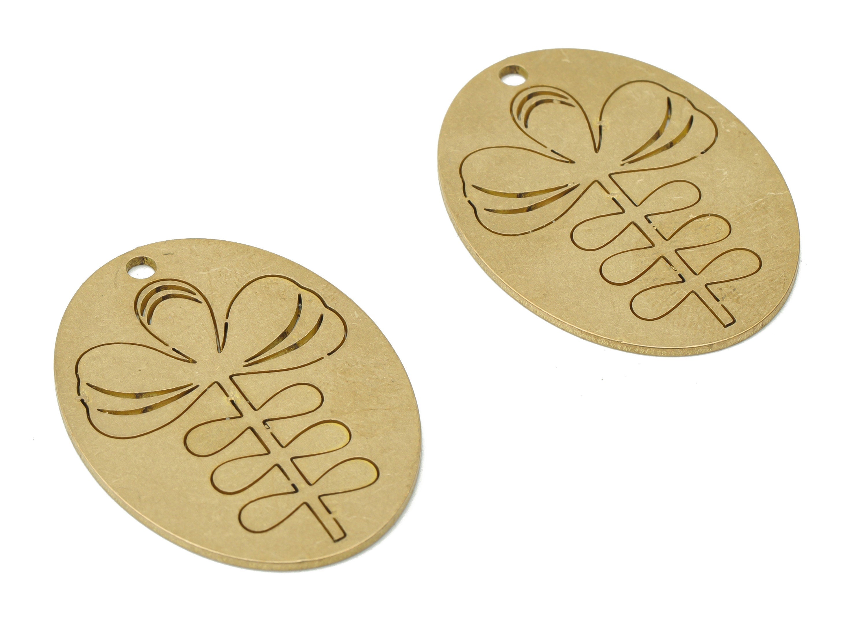 Brass Botanical Long Oval Flower Earring Charms - Raw Brass Abstract Leaves Oval Pendant - Jewelry Making - 31.68x23.11x0.85mm - PPA3657 - DOMEDBAZAAR
