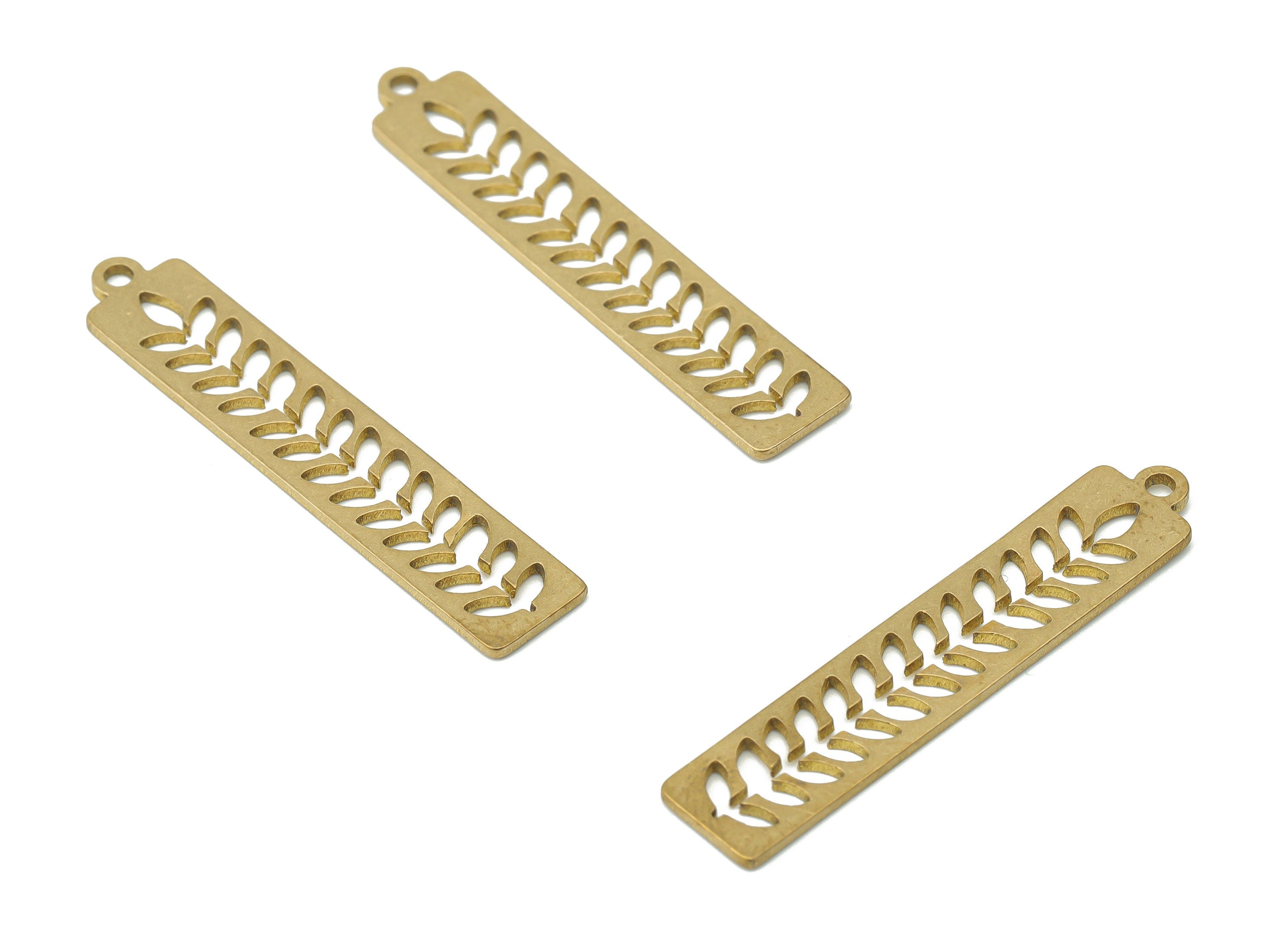 Brass Long Rectangle Leaves Branch Earring Charms - Raw Brass Leaf Rectangle Pendant - Jewelry Making Supplies - 35.82x7.03x0.73mm - PPA3457 - DOMEDBAZAAR