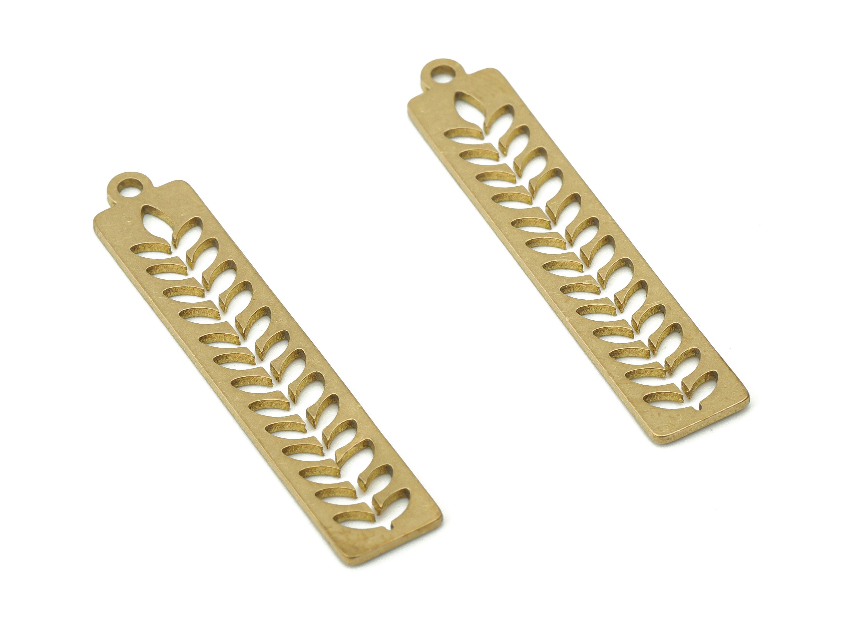 Brass Long Rectangle Leaves Branch Earring Charms - Raw Brass Leaf Rectangle Pendant - Jewelry Making Supplies - 35.82x7.03x0.73mm - PPA3457 - DOMEDBAZAAR