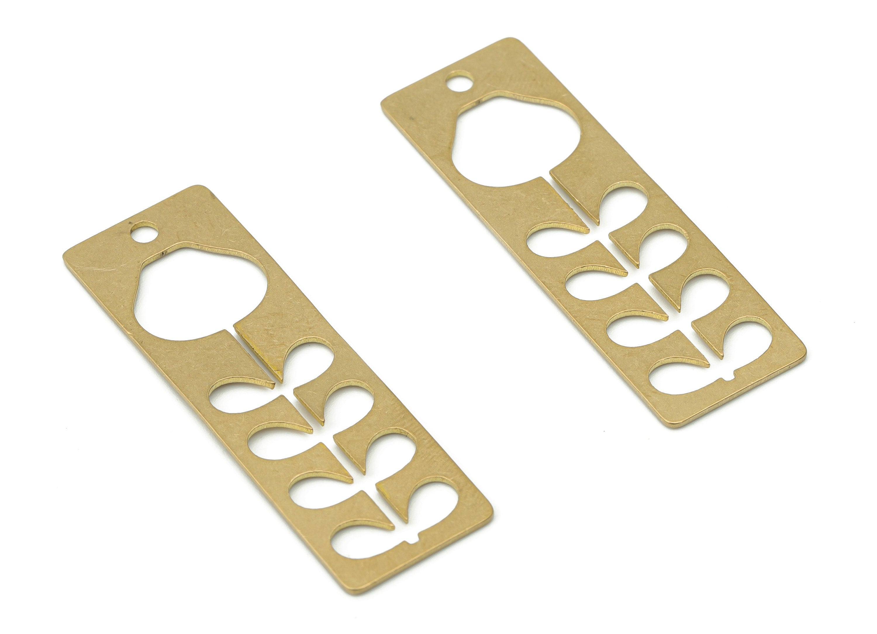 Brass Rectangle Bar Flower Leaves Earring Charms - Raw Brass Leaf Rectangle Pendant - Jewelry Making Supplies - 37.73x12.31x0.6mm - PPA3463 - DOMEDBAZAAR