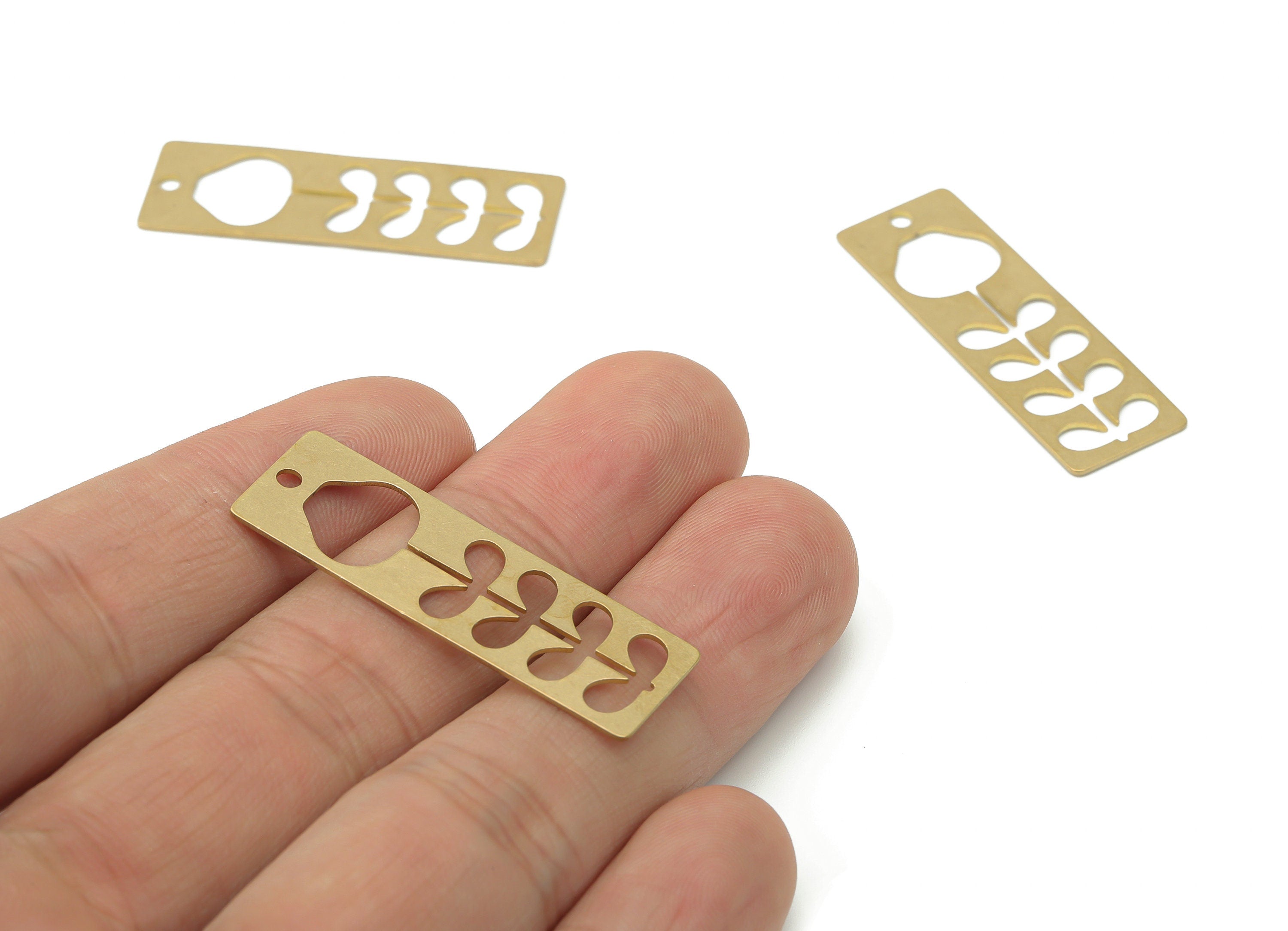 Brass Rectangle Bar Flower Leaves Earring Charms - Raw Brass Leaf Rectangle Pendant - Jewelry Making Supplies - 37.73x12.31x0.6mm - PPA3463 - DOMEDBAZAAR