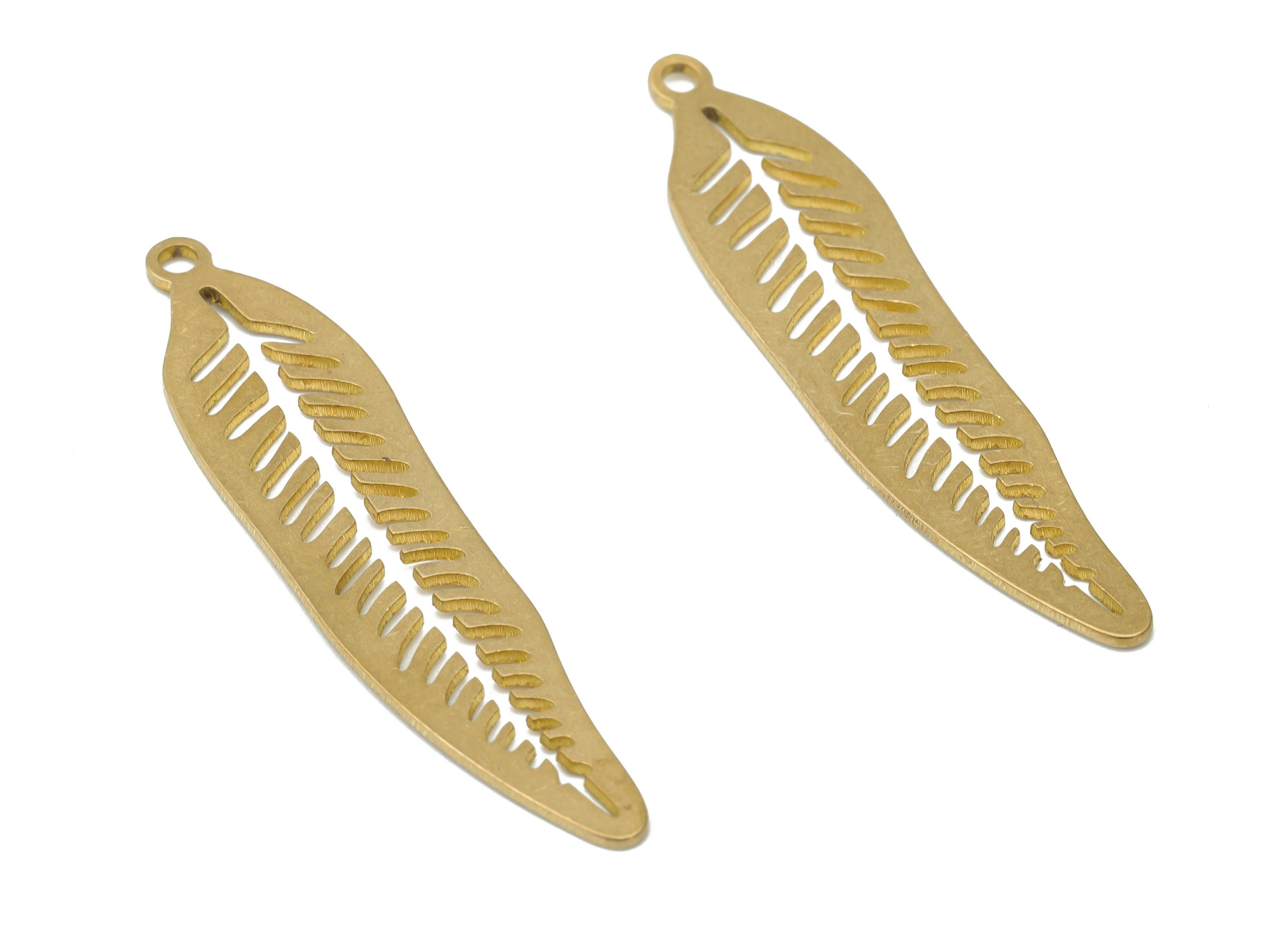 Brass Long Banana Leaf Earring Charms - Raw Brass Leaf Pendant - DIY Jewelry Making Supplies - 39.77x8.96x0.63mm - PPA3484 - DOMEDBAZAAR
