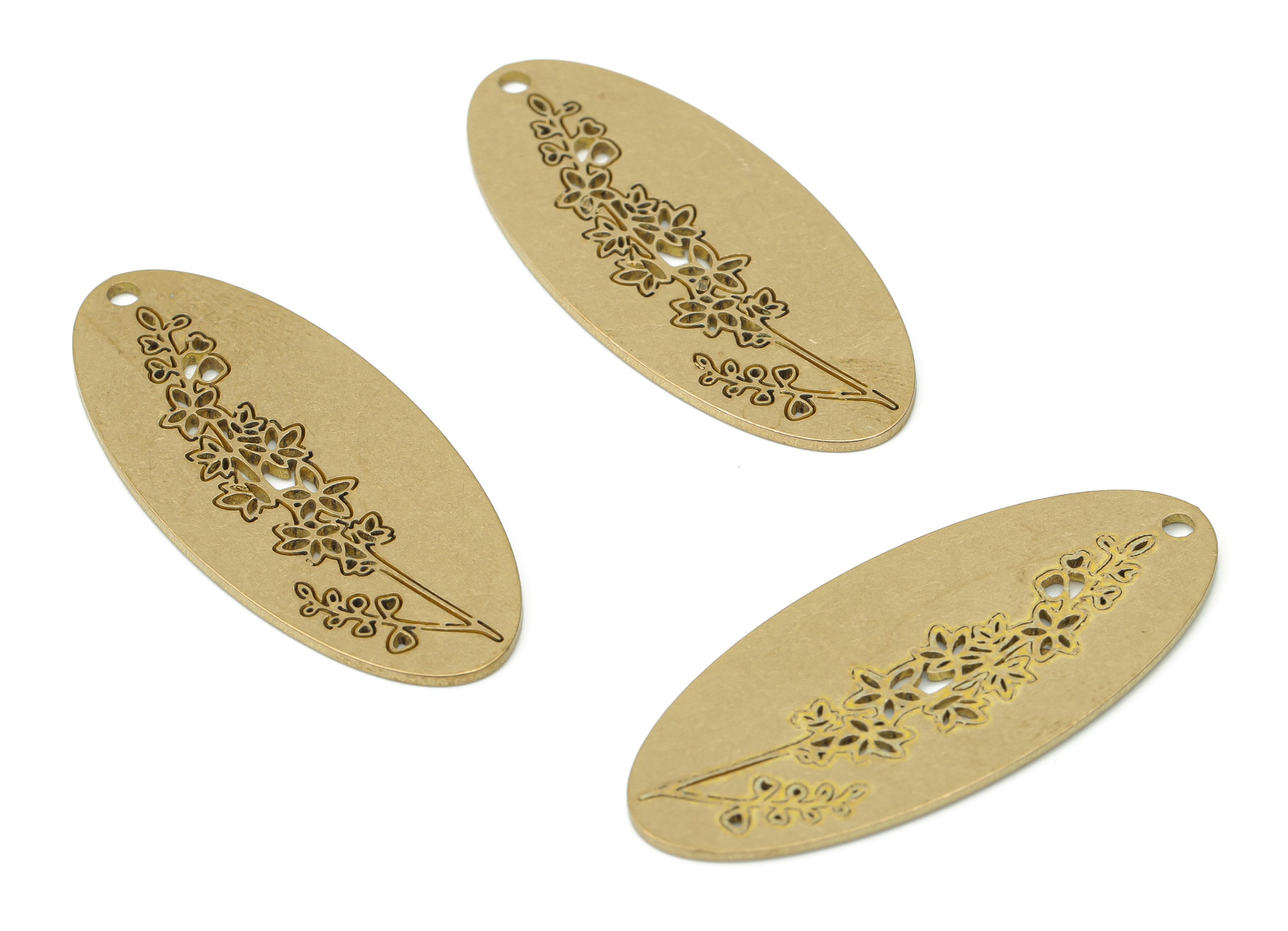 Brass Long Oval Flowers Earring Charms - Raw Brass Flower Oval Pendant - Jewelry Making Supplies - 39.9x17.37x0.82mm - PPA3737 - DOMEDBAZAAR