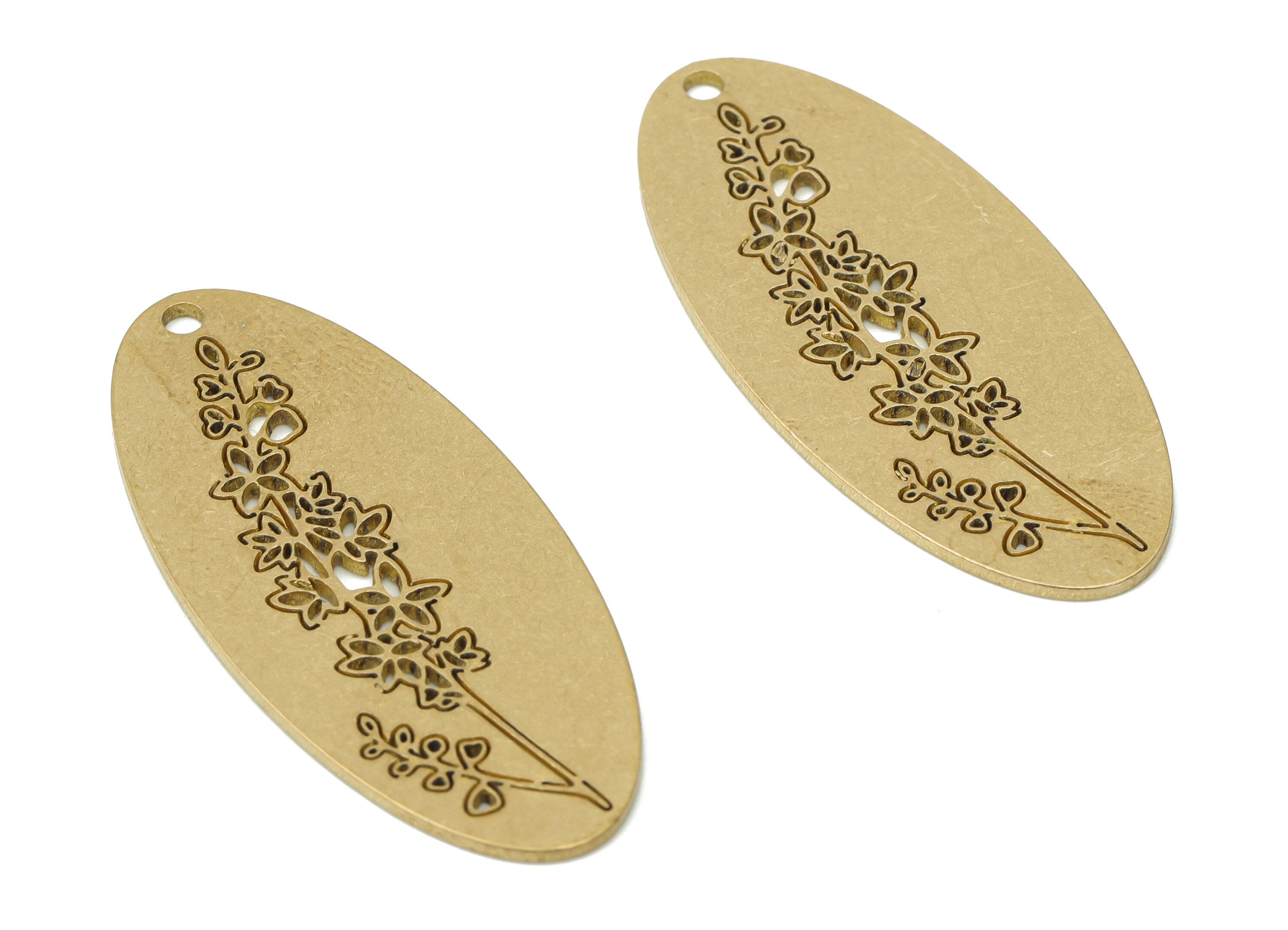 Brass Long Oval Flowers Earring Charms - Raw Brass Flower Oval Pendant - Jewelry Making Supplies - 39.9x17.37x0.82mm - PPA3737 - DOMEDBAZAAR