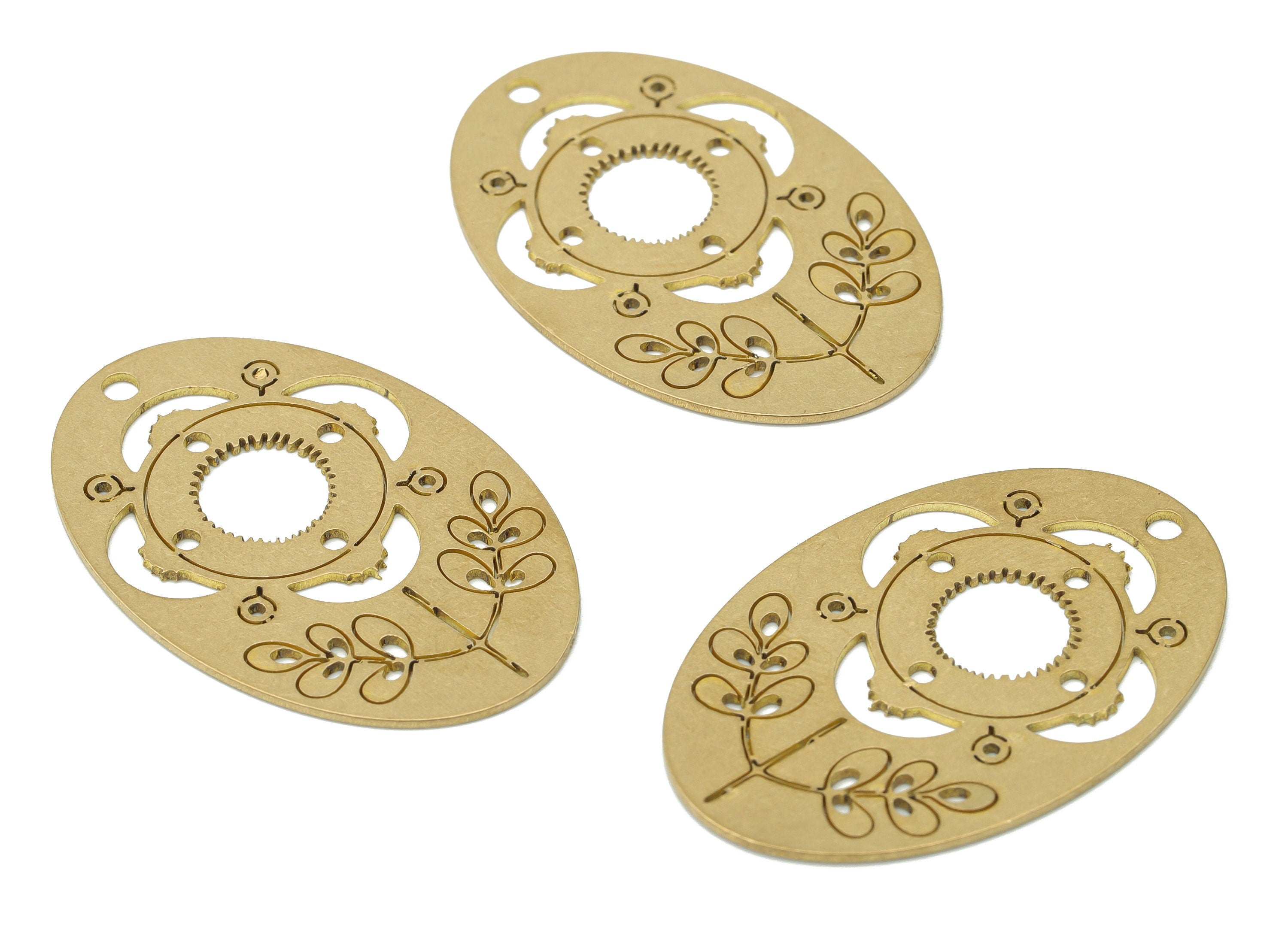 Brass Long Oval Botanical Flower Crescent Earring Charms - Raw Brass Sun Leaves Moon Pendant - Jewelry Supplies - 35.86x23.9x0.7mm - PPA3607 - DOMEDBAZAAR