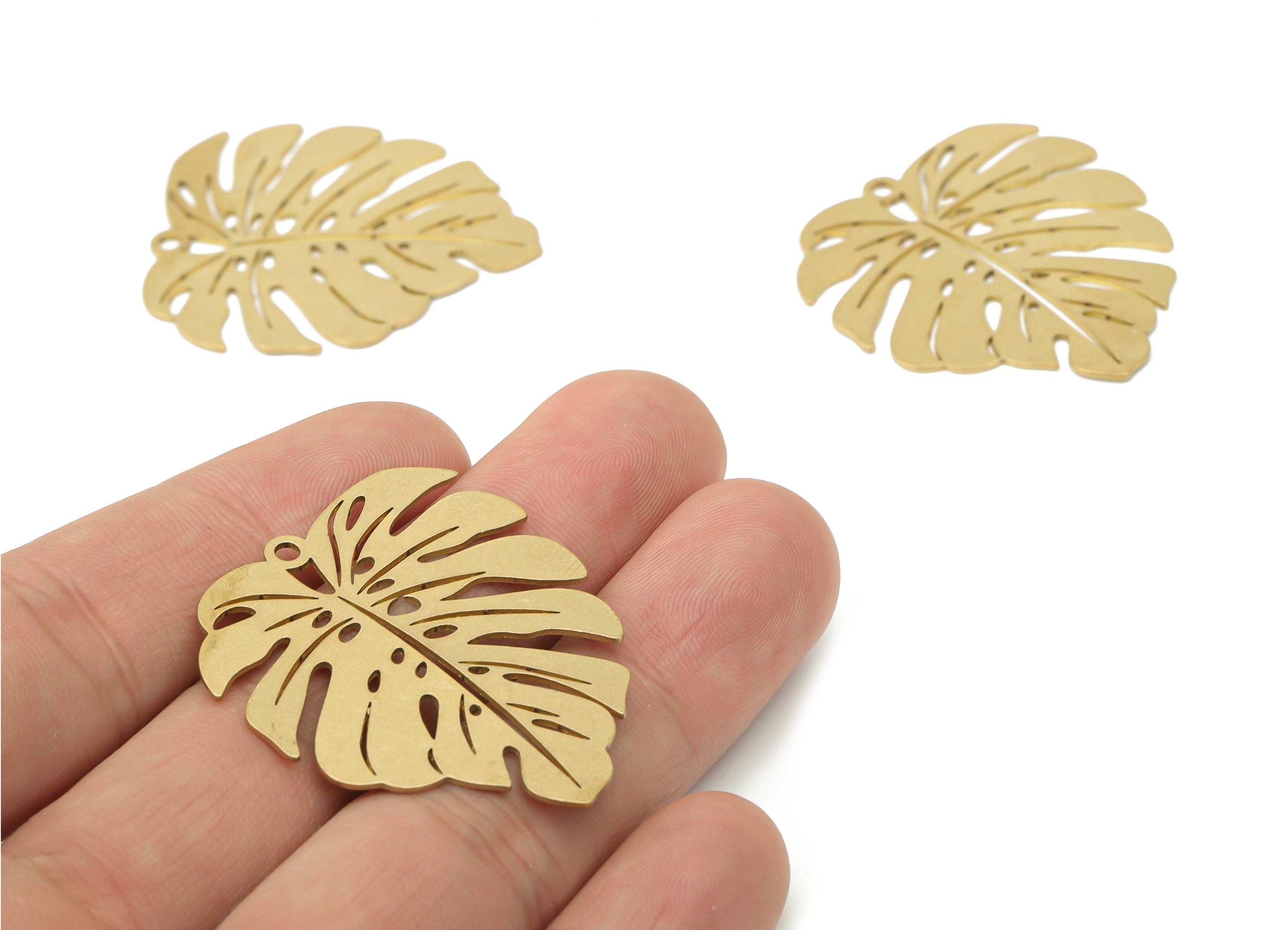 Brass Monstera Earring Charms - Raw Brass Leaf Pendant - DIY Jewelry Making Supplies - 37.77x34.81x0.65mm - PPA3294 - DOMEDBAZAAR