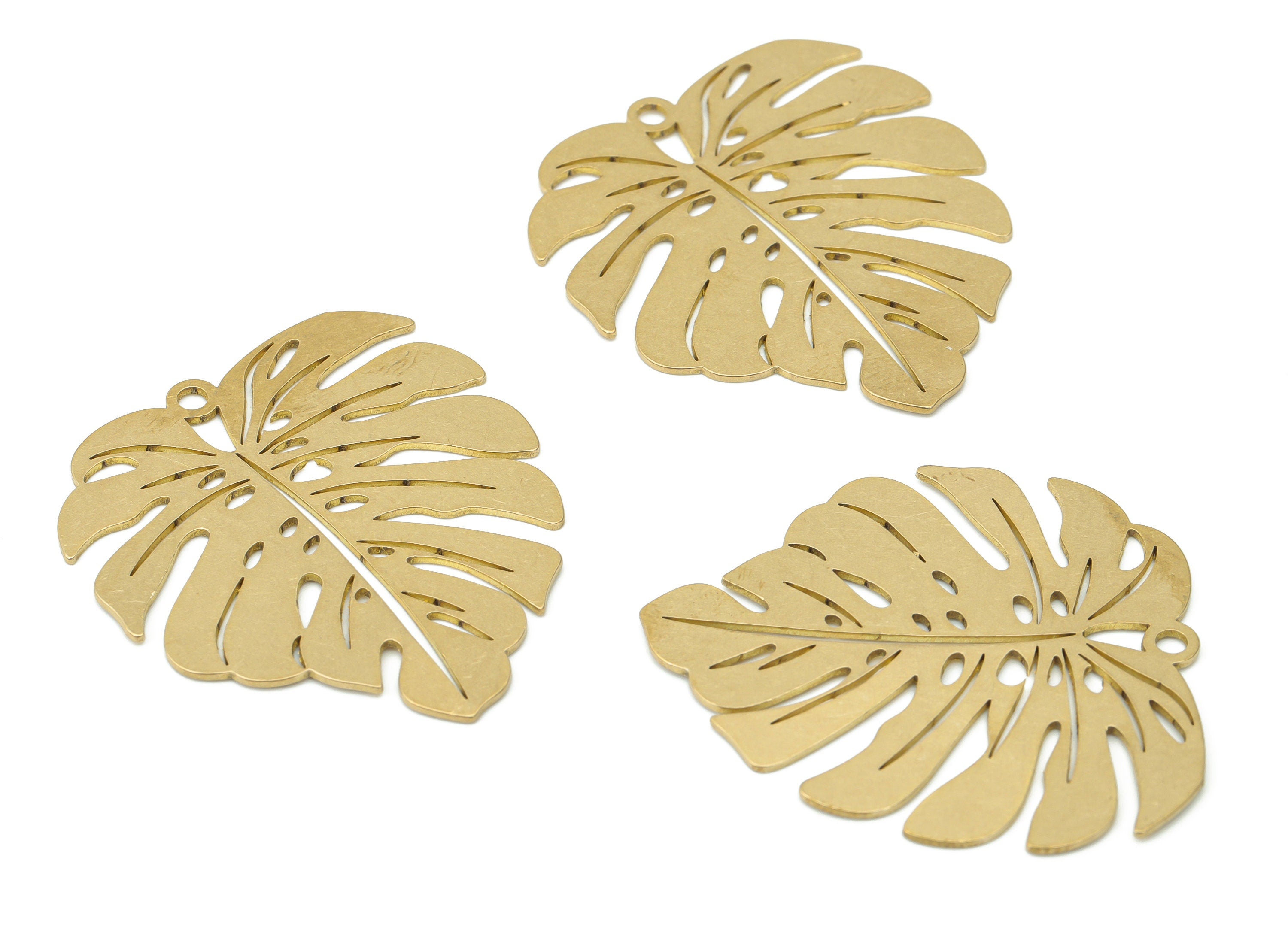 Brass Monstera Earring Charms - Raw Brass Leaf Pendant - DIY Jewelry Making Supplies - 37.77x34.81x0.65mm - PPA3294 - DOMEDBAZAAR