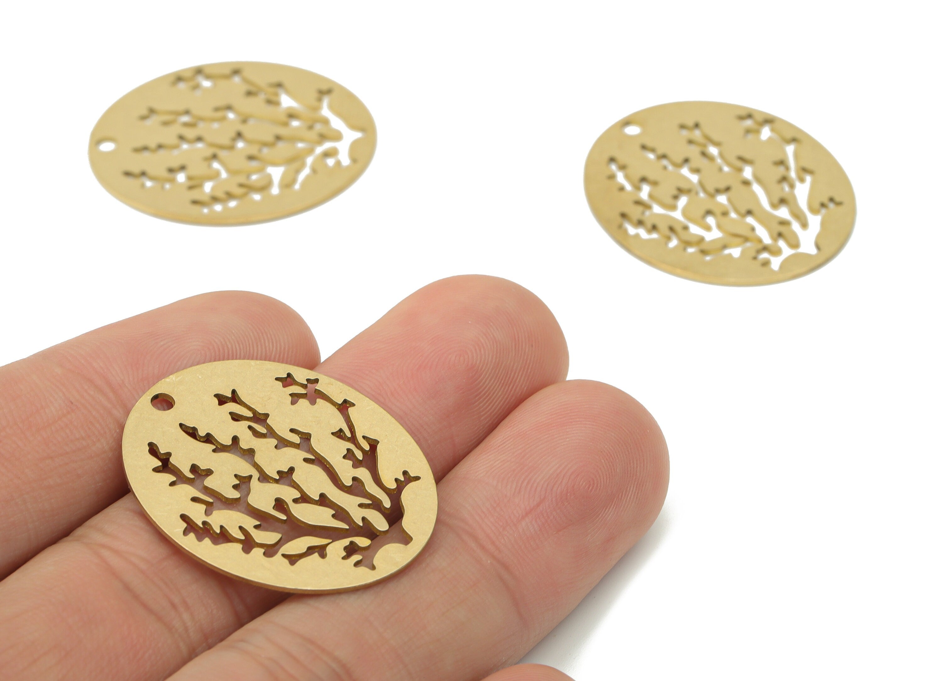 Brass Botanical Branch Earring Charms - Raw Brass Oval Life Tree Pendant - Earring Charms For Jewelry Making - 29.87x24.83x0.64mm - PPA3414 - DOMEDBAZAAR