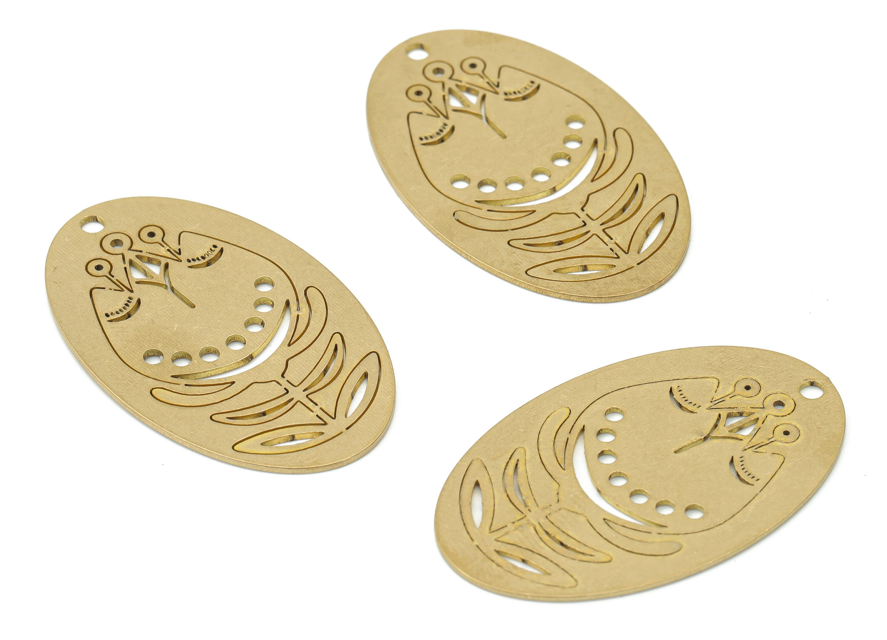 Brass Long Oval Crown Flower Earring Charms - Raw Brass Leaves Oval Pendant - Jewelry Making Supplies - 37.92x23.27x0.76mm - PPA3609 - DOMEDBAZAAR