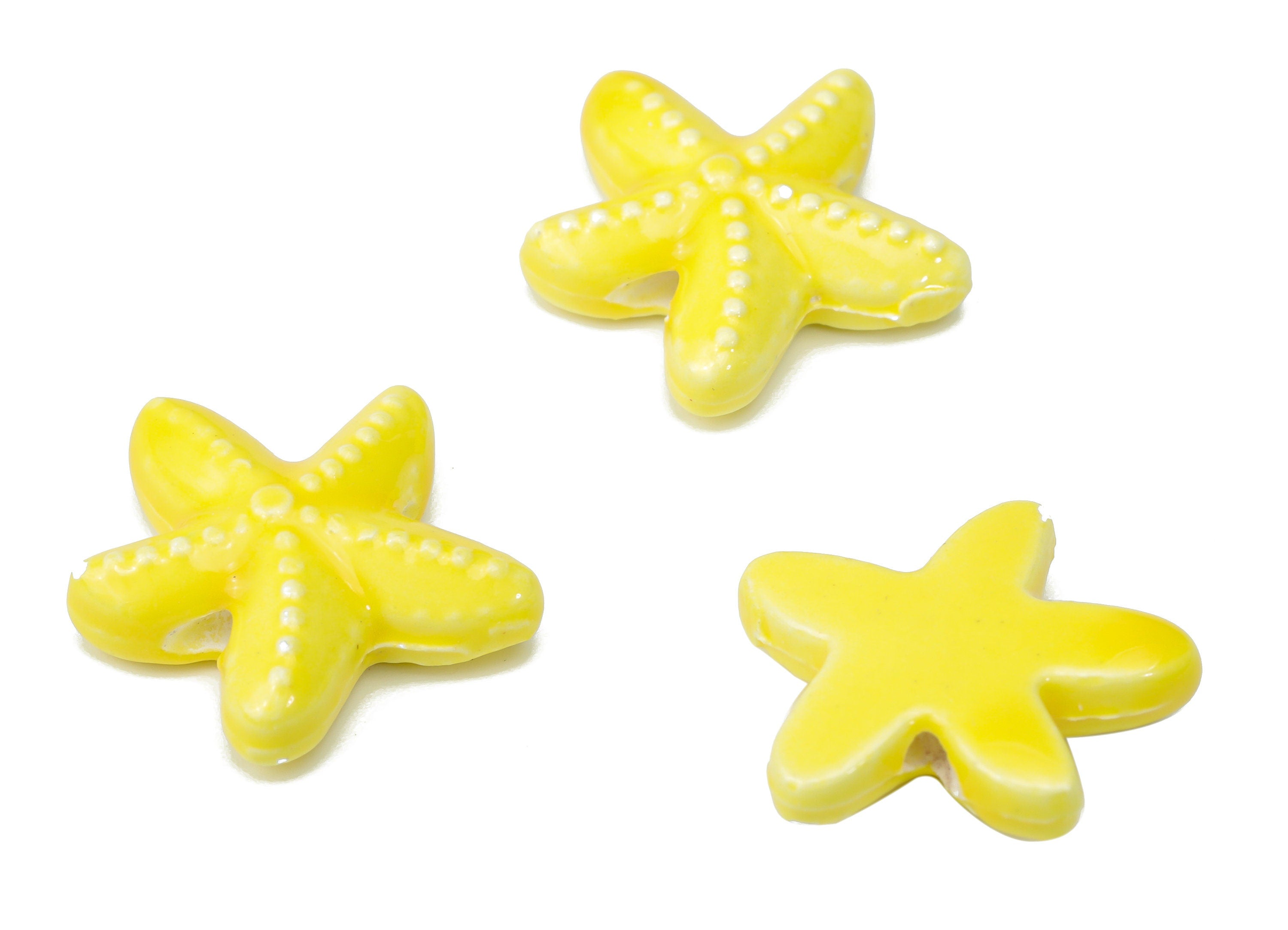 Glazed Ceramic Starfish Beads - Yellow Carved Beads - Handmade Beads - Bracelet Beads - Connectors Beads - 17.8x17.8x5.84mm - NS1446F - DOMEDBAZAAR