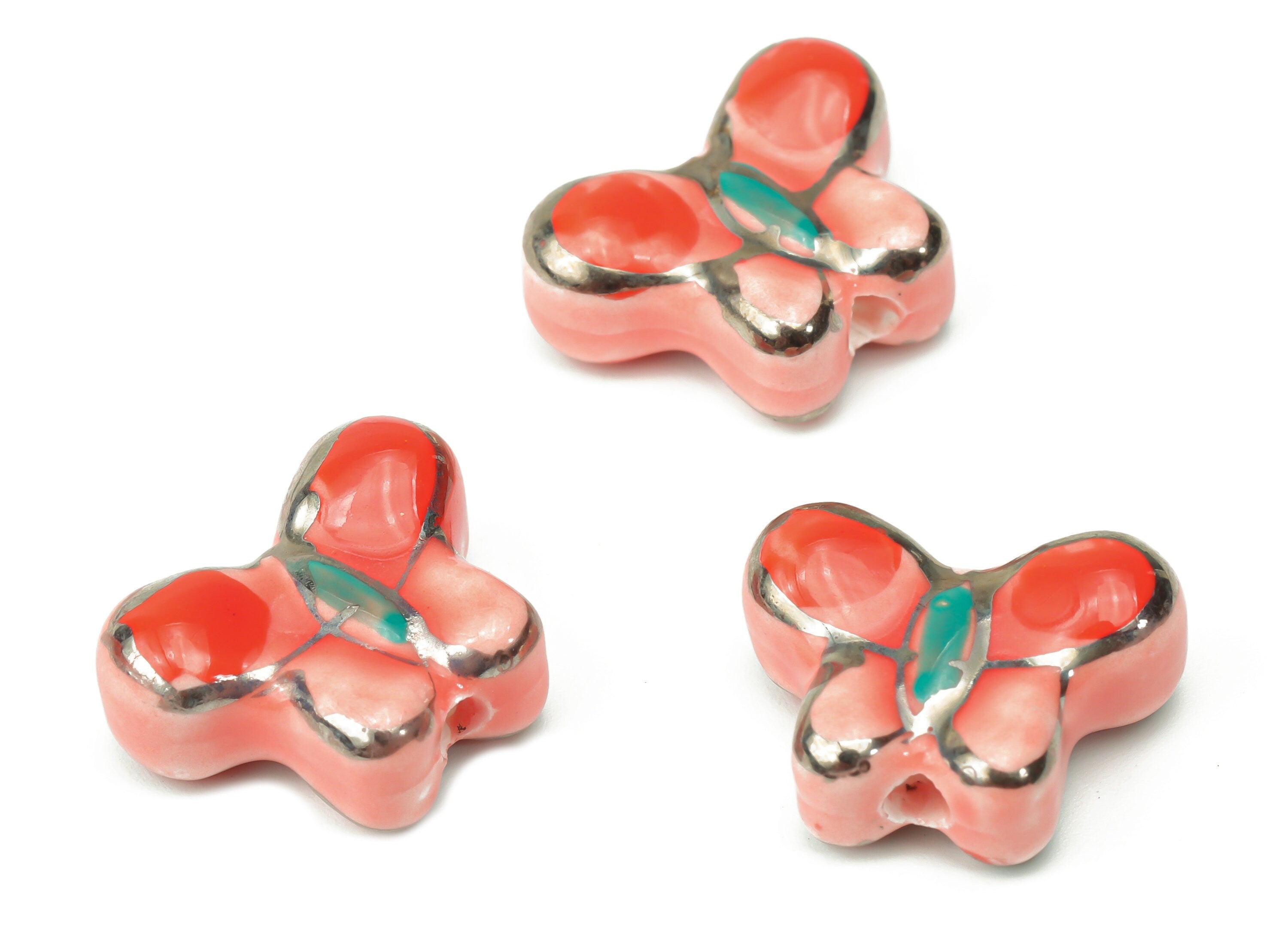 Glazed Ceramic Butterfly Beads - Carved Butterfly Beads - Handmade Beads - Bracelet Beads - Linked Beads - 17.6x13.29x6.96mm - NS1844 - DOMEDBAZAAR