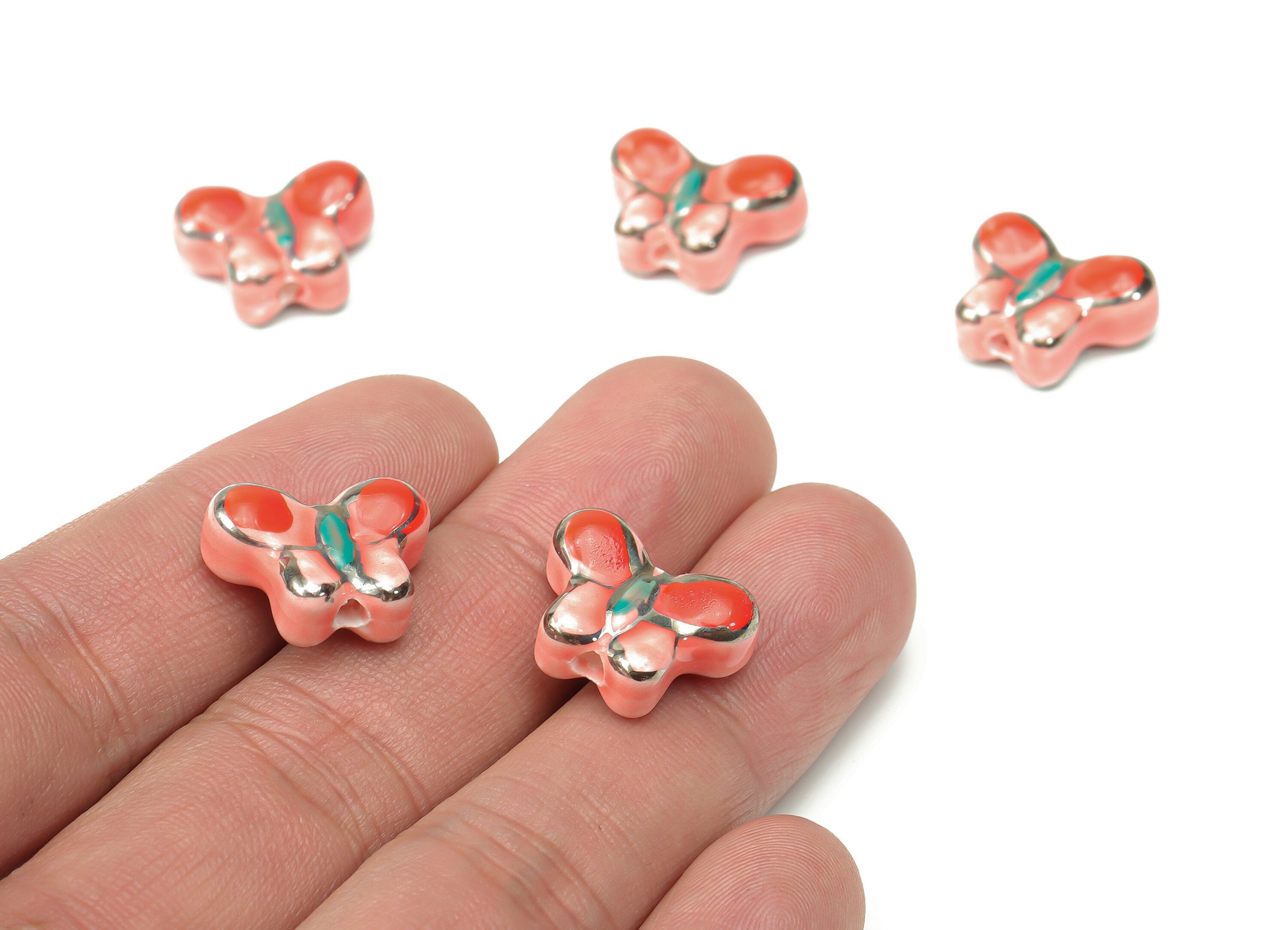 Glazed Ceramic Butterfly Beads - Carved Butterfly Beads - Handmade Beads - Bracelet Beads - Linked Beads - 17.6x13.29x6.96mm - NS1844 - DOMEDBAZAAR