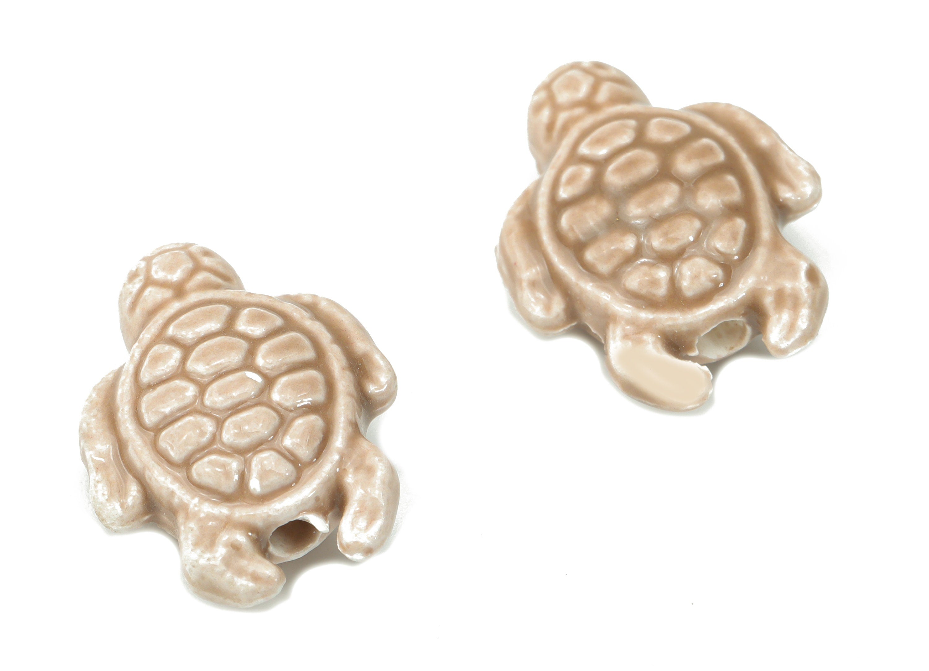 Glazed Ceramic Turtle Beads - Gray Carved Turtle Beads - Handmade Beads - Bracelet Beads - Connectors Beads - 18.86x14.95x8.13mm - NS1836E - DOMEDBAZAAR
