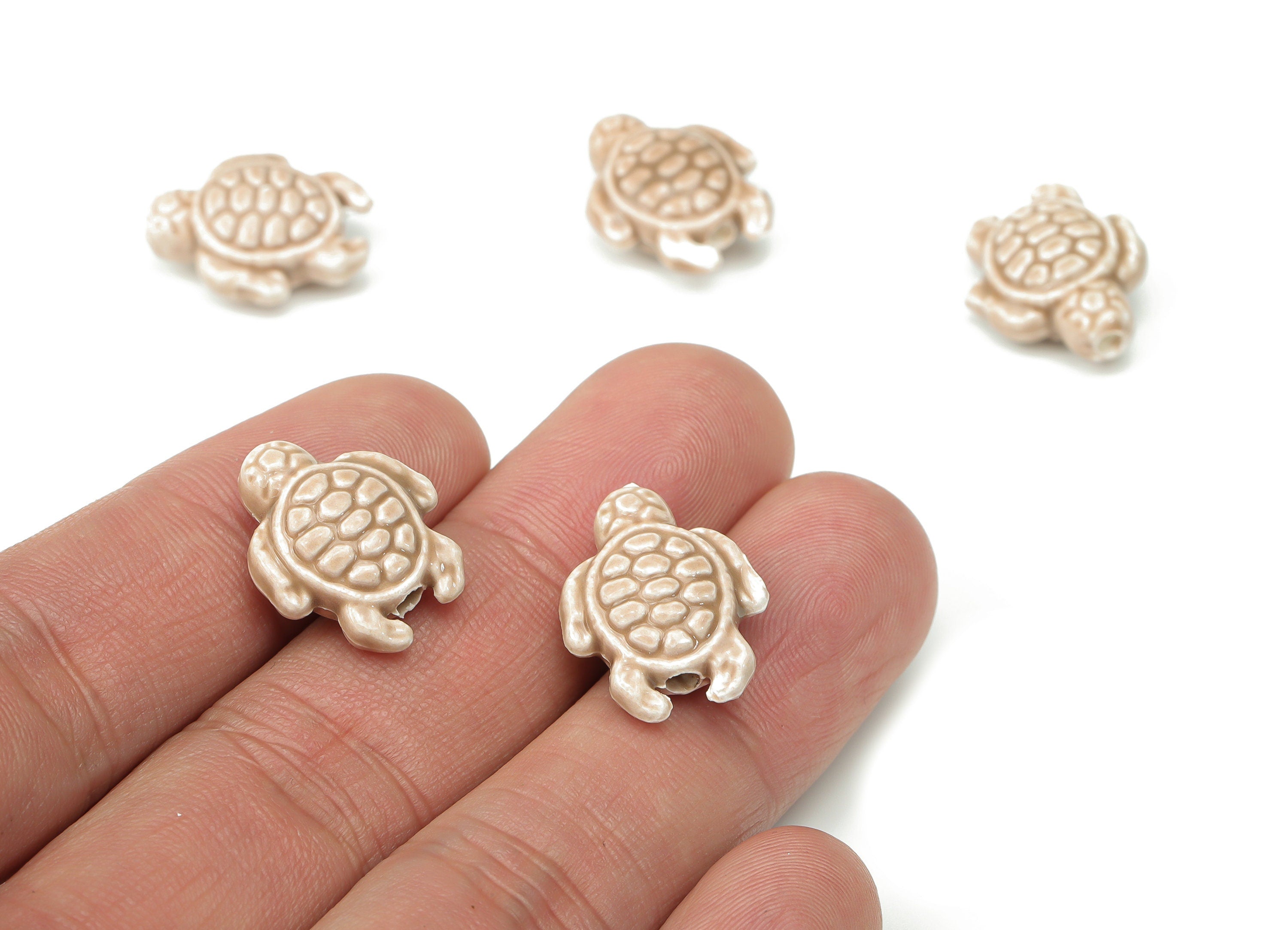 Glazed Ceramic Turtle Beads - Gray Carved Turtle Beads - Handmade Beads - Bracelet Beads - Connectors Beads - 18.86x14.95x8.13mm - NS1836E - DOMEDBAZAAR