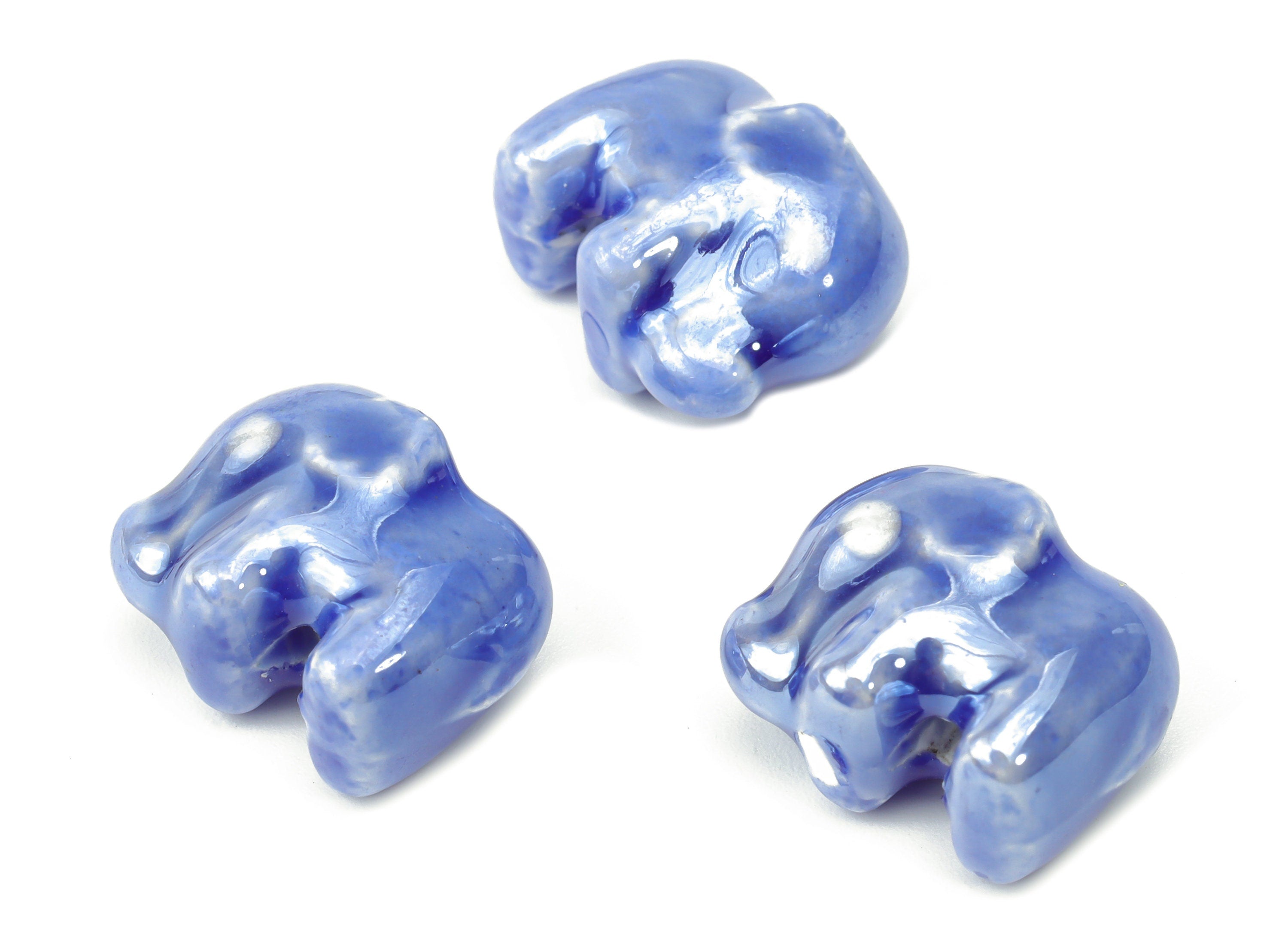 Glazed Ceramic Elephant Beads - Blue Carved Elephant Beads - Handmade Beads - Bracelet Beads - Connectors Beads - 13.76x11.07x8mm - NS1839C - DOMEDBAZAAR