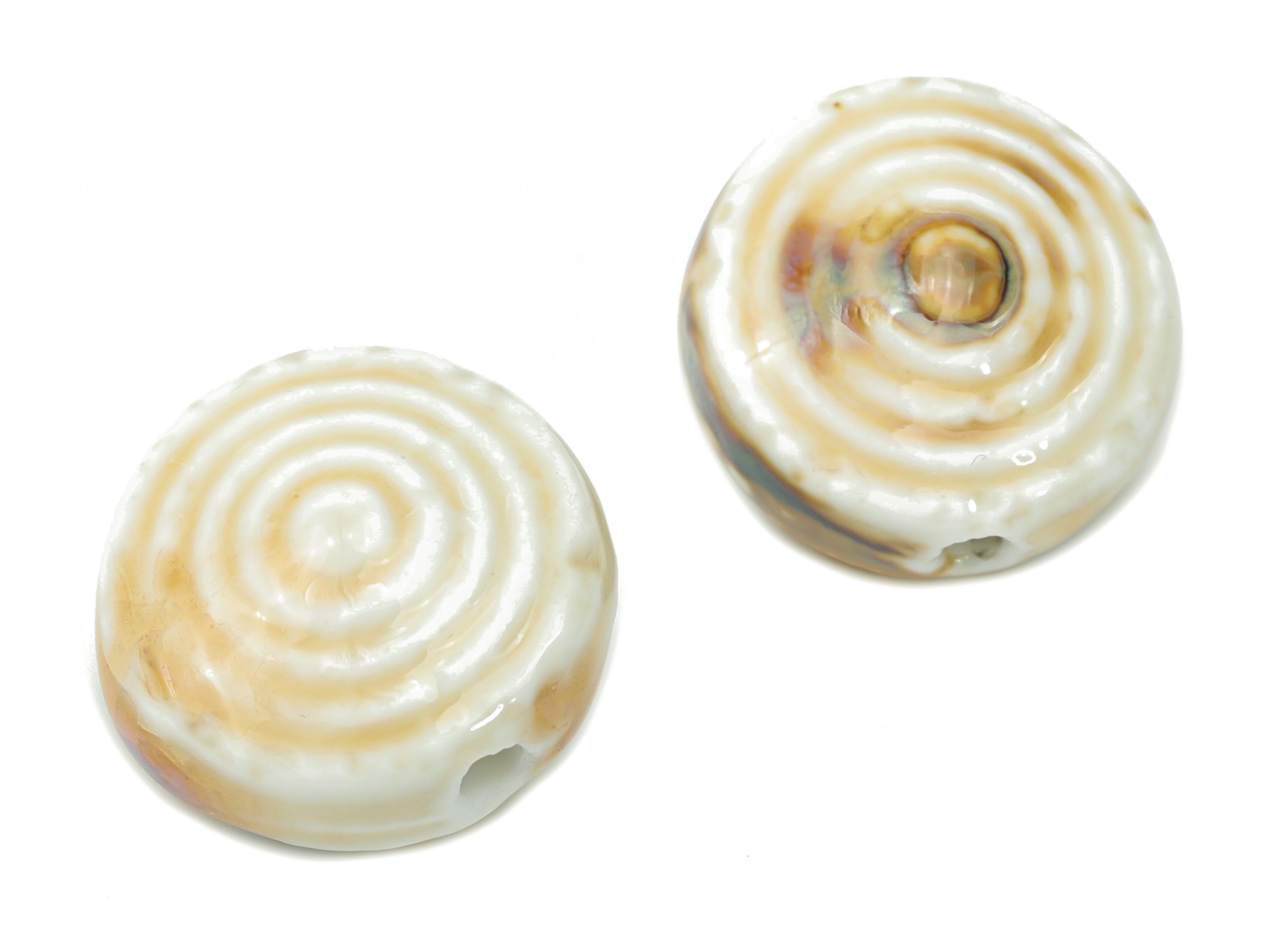 Glazed Ceramic Disc Round Beads - Carved Round Beads - Handmade Beads - Bracelet Beads - Connectors Beads - 22.38x22.38x14.82mm - NS1798 - DOMEDBAZAAR