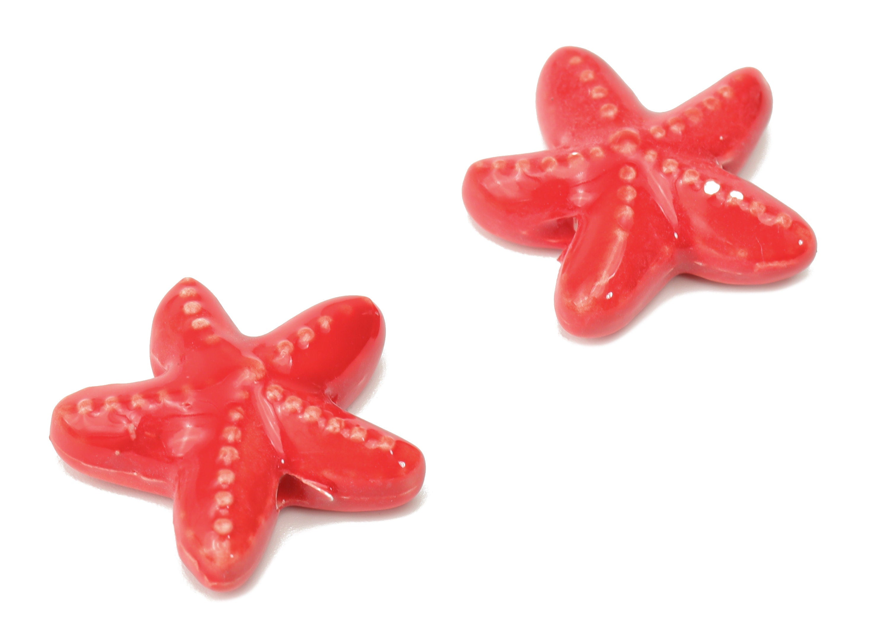 Glazed Ceramic Starfish Beads - Red Carved Starfish Beads - Handmade Connectors Beads - Bracelet Making Beads - 17.8x17.8x5.84mm - NS1446D - DOMEDBAZAAR