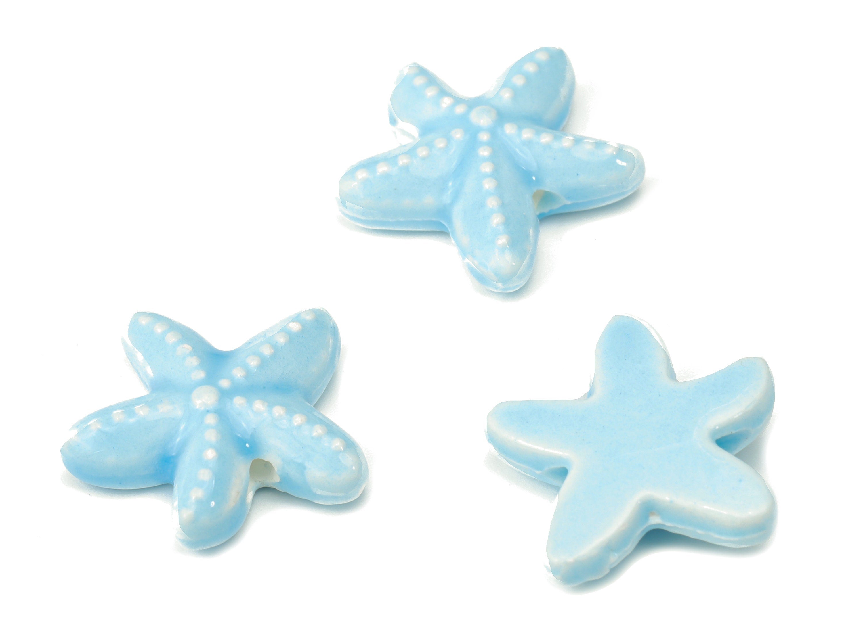 Glazed Ceramic Starfish Beads - Blue Carved Starfish Beads - Handmade Beads - Bracelet Beads - Connectors Beads - 17.8x17.8x5.84mm - NS1446G - DOMEDBAZAAR