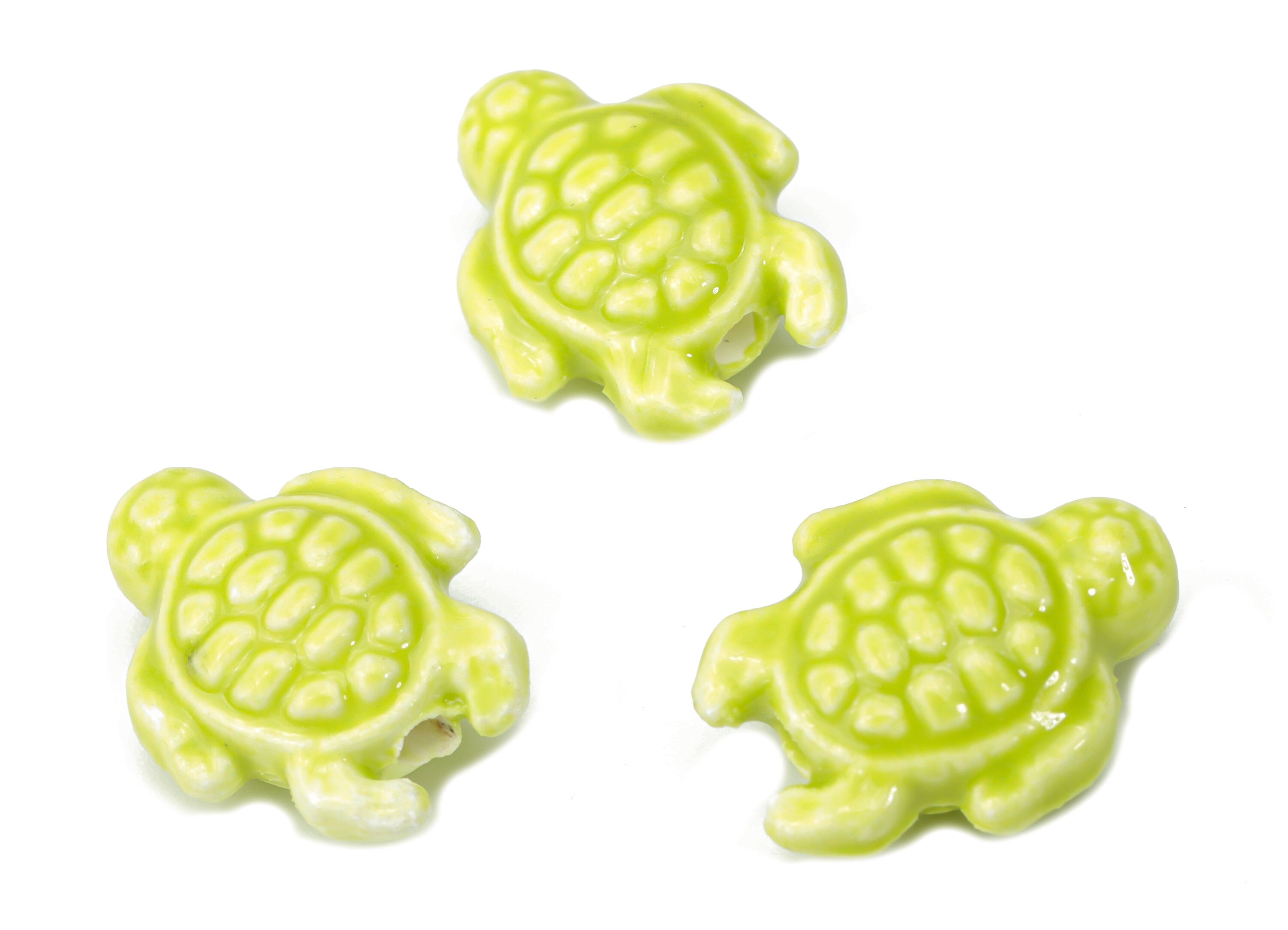 Glazed Ceramic Turtle Beads - Yellow Carved Turtle Beads - Handmade Connectors Beads - Bracelet Making Beads - 18.86x14.95x8.13mm - NS1836D - DOMEDBAZAAR