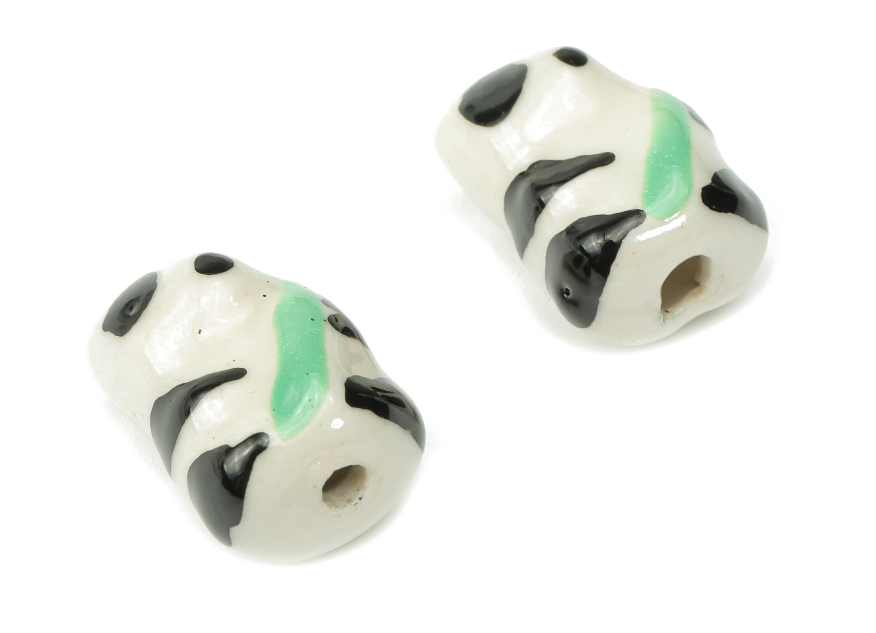Glazed Ceramic Panda Beads - Carved Panda Beads - Handmade Beads - Bracelet Beads - Connectors Beads - 17.87x12.23x10.6mm - NS1833 - DOMEDBAZAAR